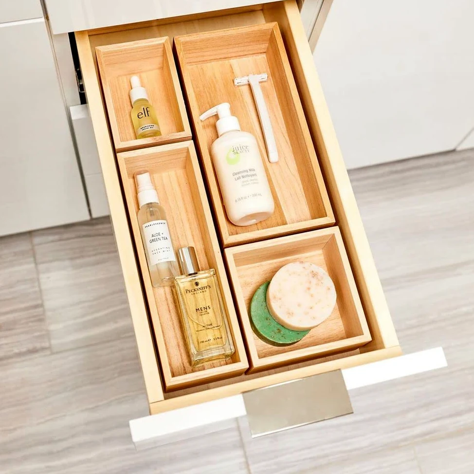 iDesign EcoWood Organizer do szuflad, drewniana wkładka do szuflady kuchennej, organizer do szuflad kuchennych na sztućce i przybory, beżowy, 12,7 x 8,5 x 6,9 cm