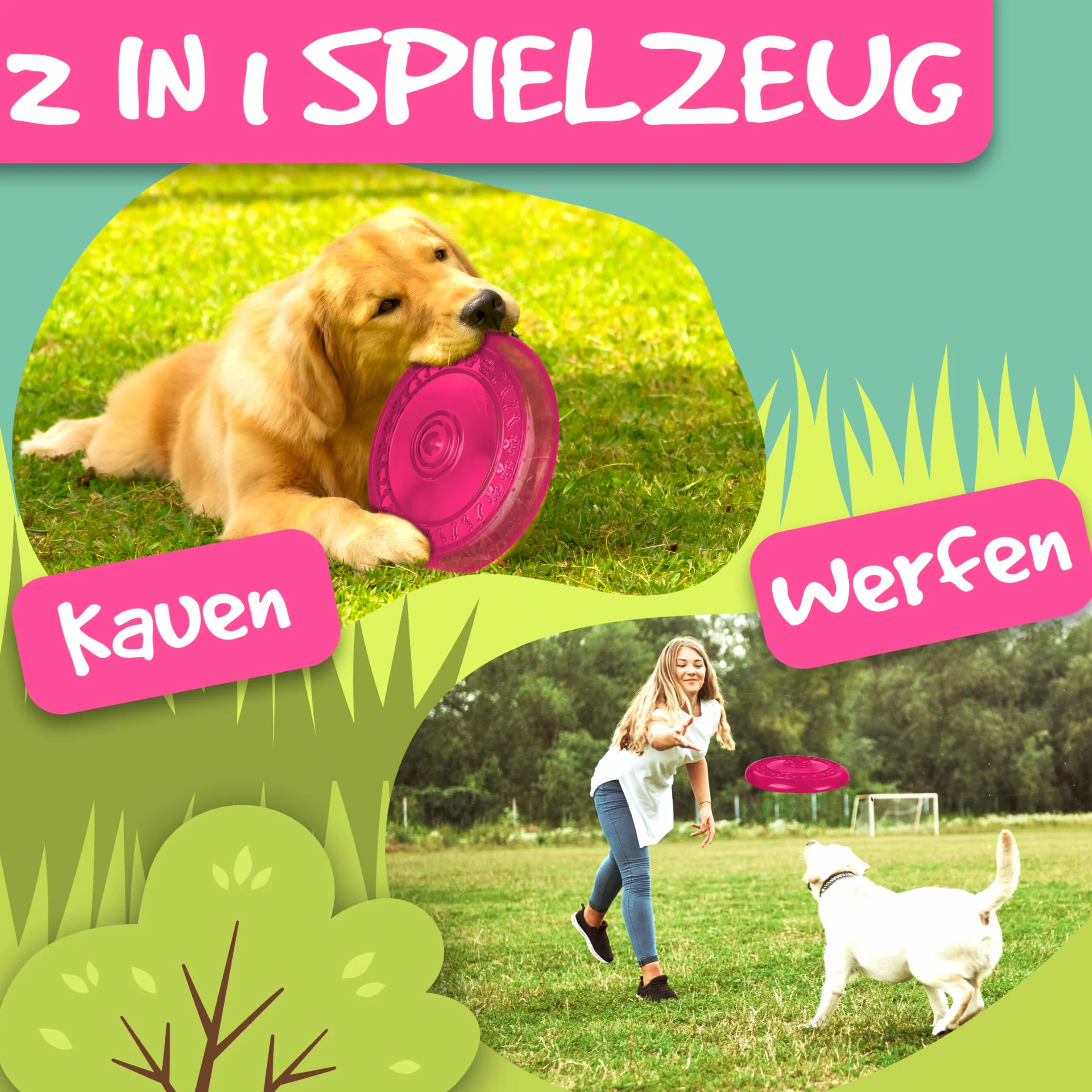 Frisbee DLA PSÓW | miękki i super stabilny | pływający | szczególnie delikatny dla zębów | BEZ SUBSTANCJI SZKODLIWYCH (Neon - Różowy)