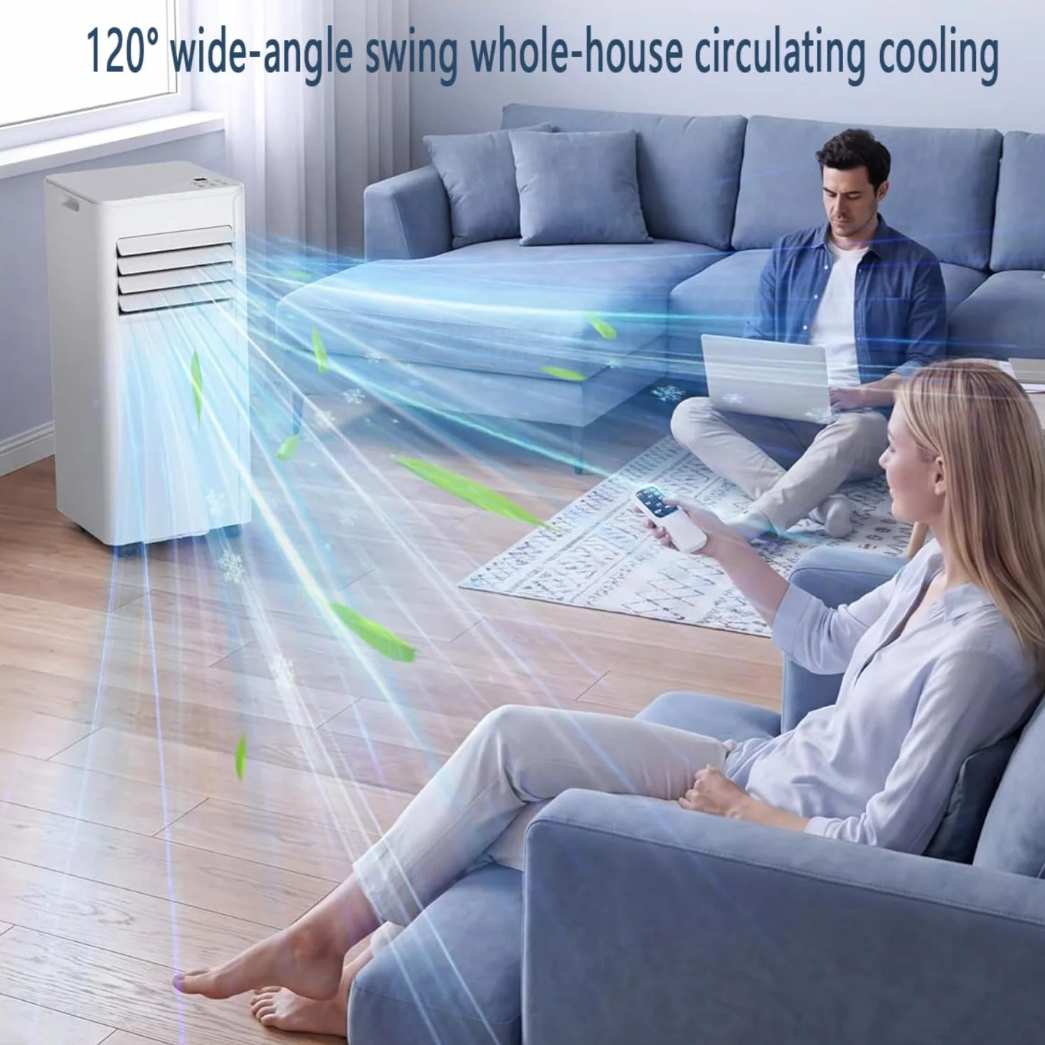Przenośny klimatyzator, 350 Sq Ft Smart AC Unit w/Remote & 24H Timer, Cichy wentylator osuszający do biura sypialni, łatwy do przenoszenia kółka, oszczędzanie energii z zestawem instalacyjnym