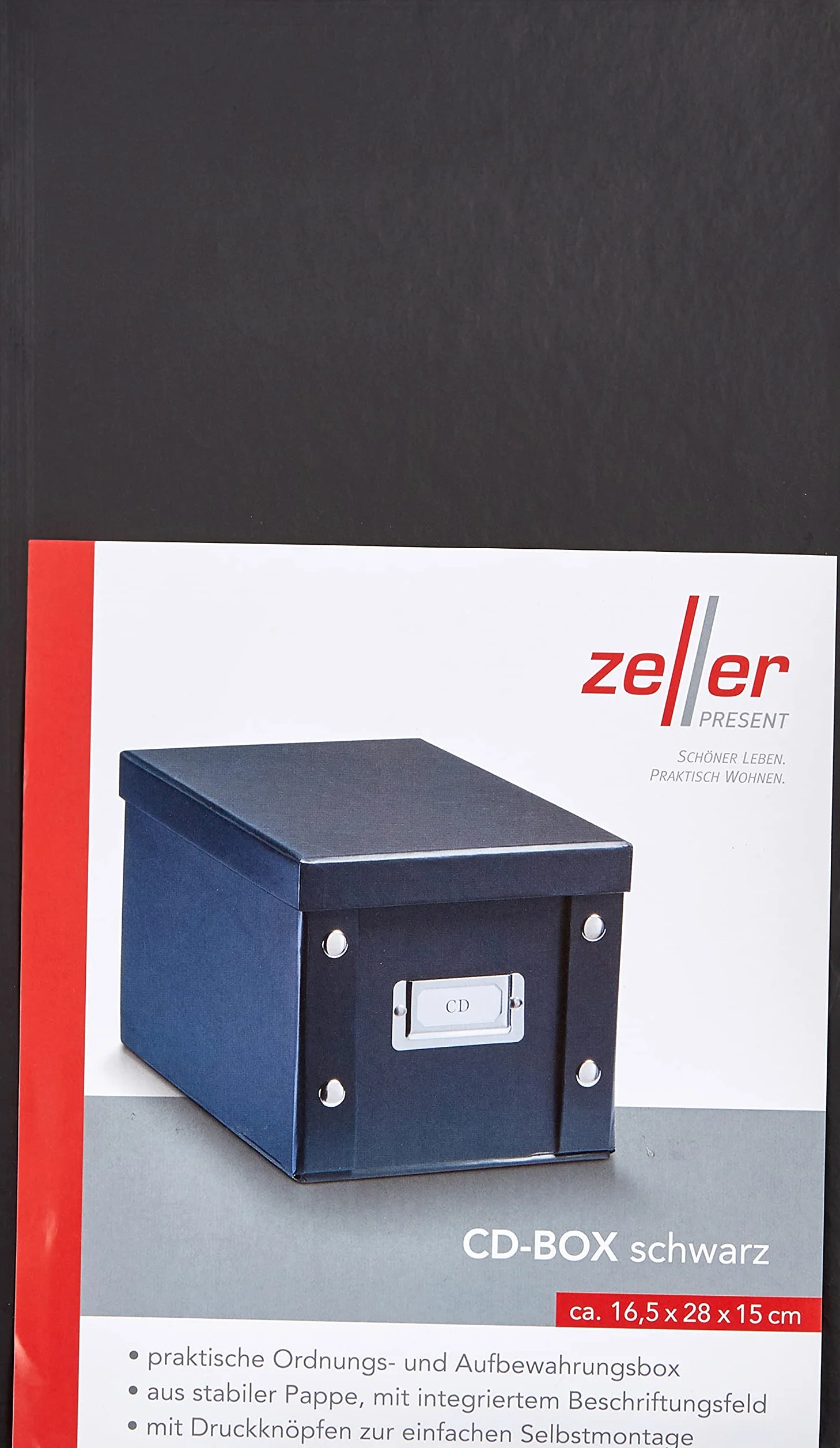Zeller 17938 16 x 28 x 15 cm pudełko do przechowywania płyt CD, kartonowe, czarne