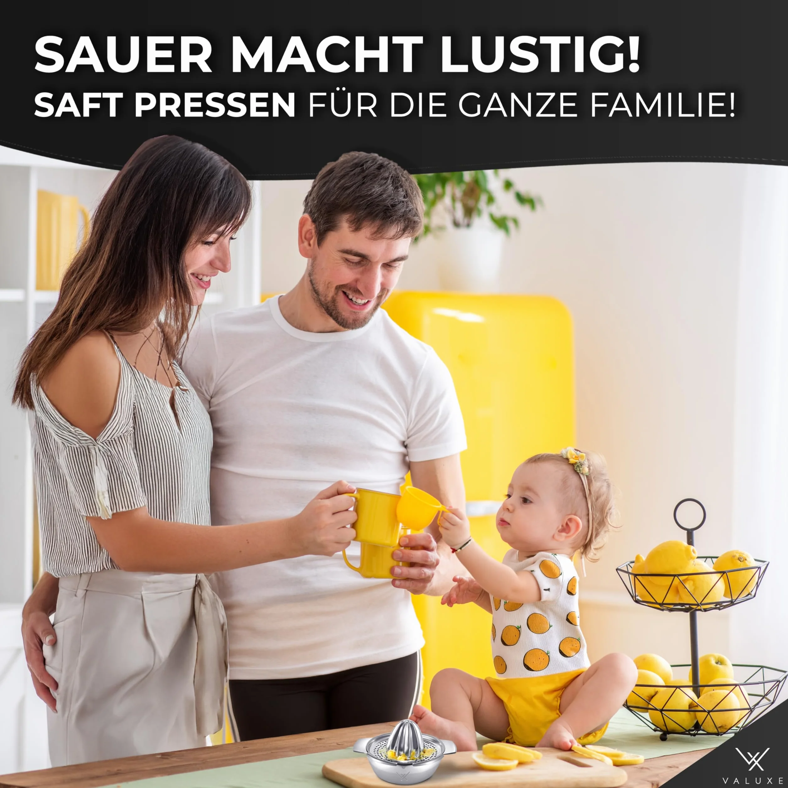 VALUXE Wysokiej jakości wyciskarka do cytrusów ze stali nierdzewnej – wyciskarka do cytrusów, cytryn, limonek i pomarańczy z pojemnikiem 350 ml – ręczna wyciskarka do limonek, nadaje się do mycia w