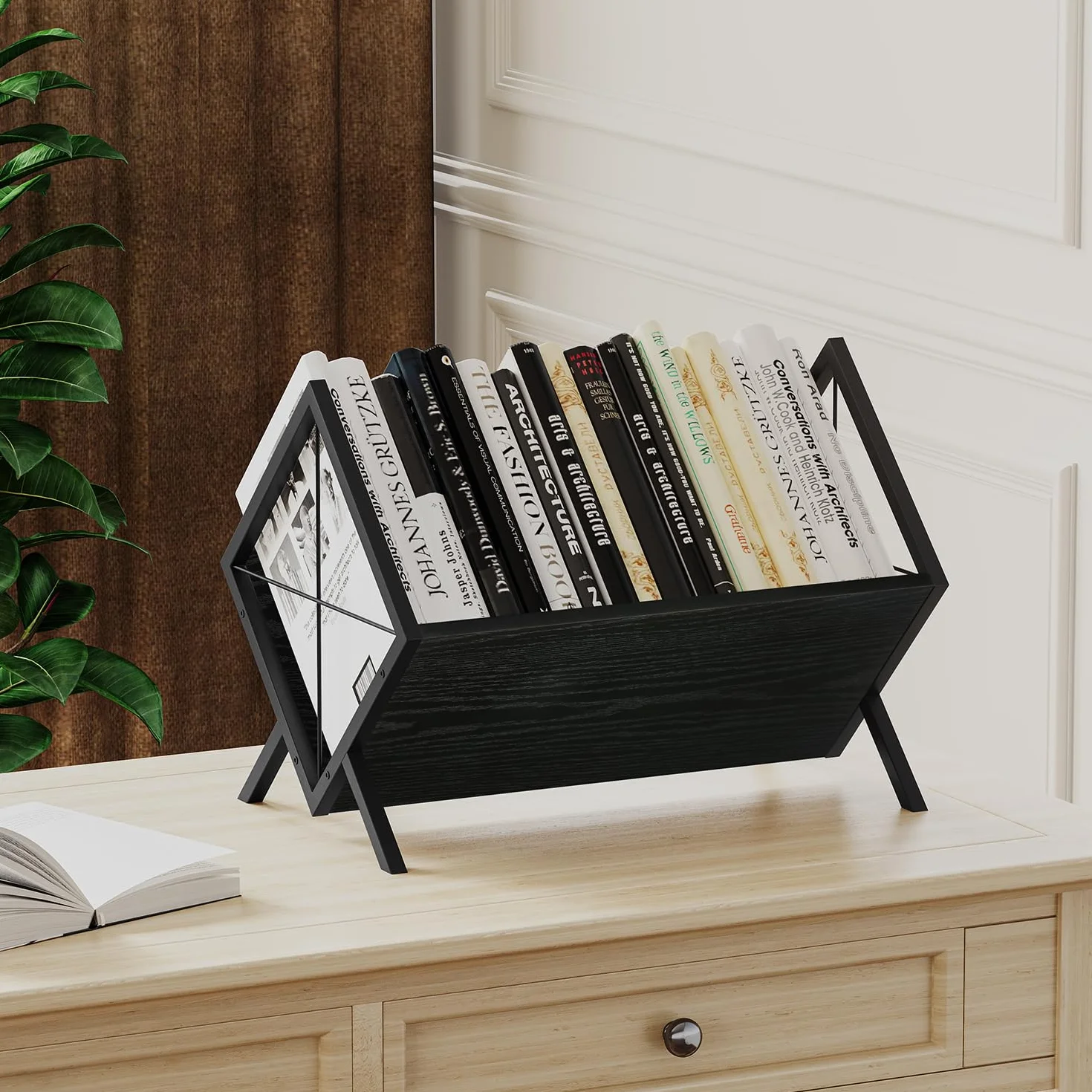 Uchwyt na płyty winylowe, stojak do przechowywania 80-100 LP, wyświetlacz szybkiego montażu, organizer w stylu retro, na czasopisma, książki, dokumenty, albumy (czarny, 1 poziom)
