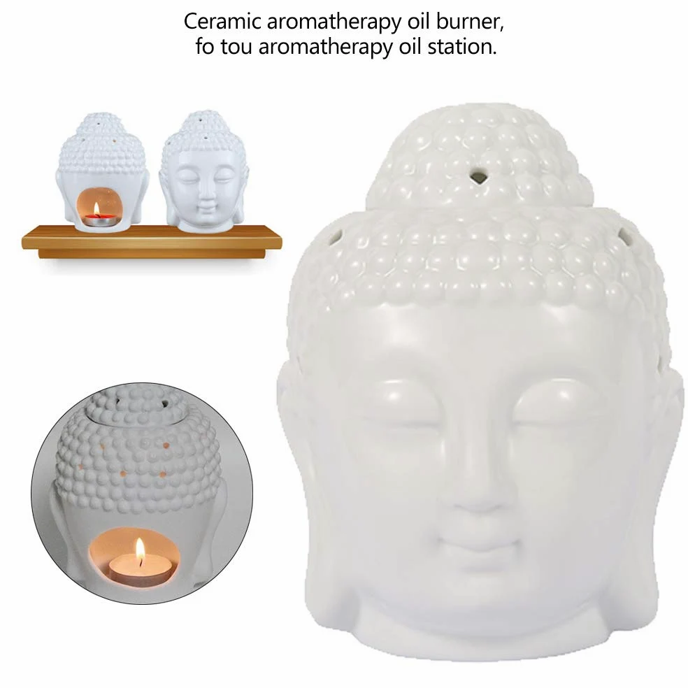 Jeanoko Ceramiczny palnik głowa Buddy z olejkiem głowa Buddy biały świecznik dyfuzor aromaterapeutyczny wystrój domu