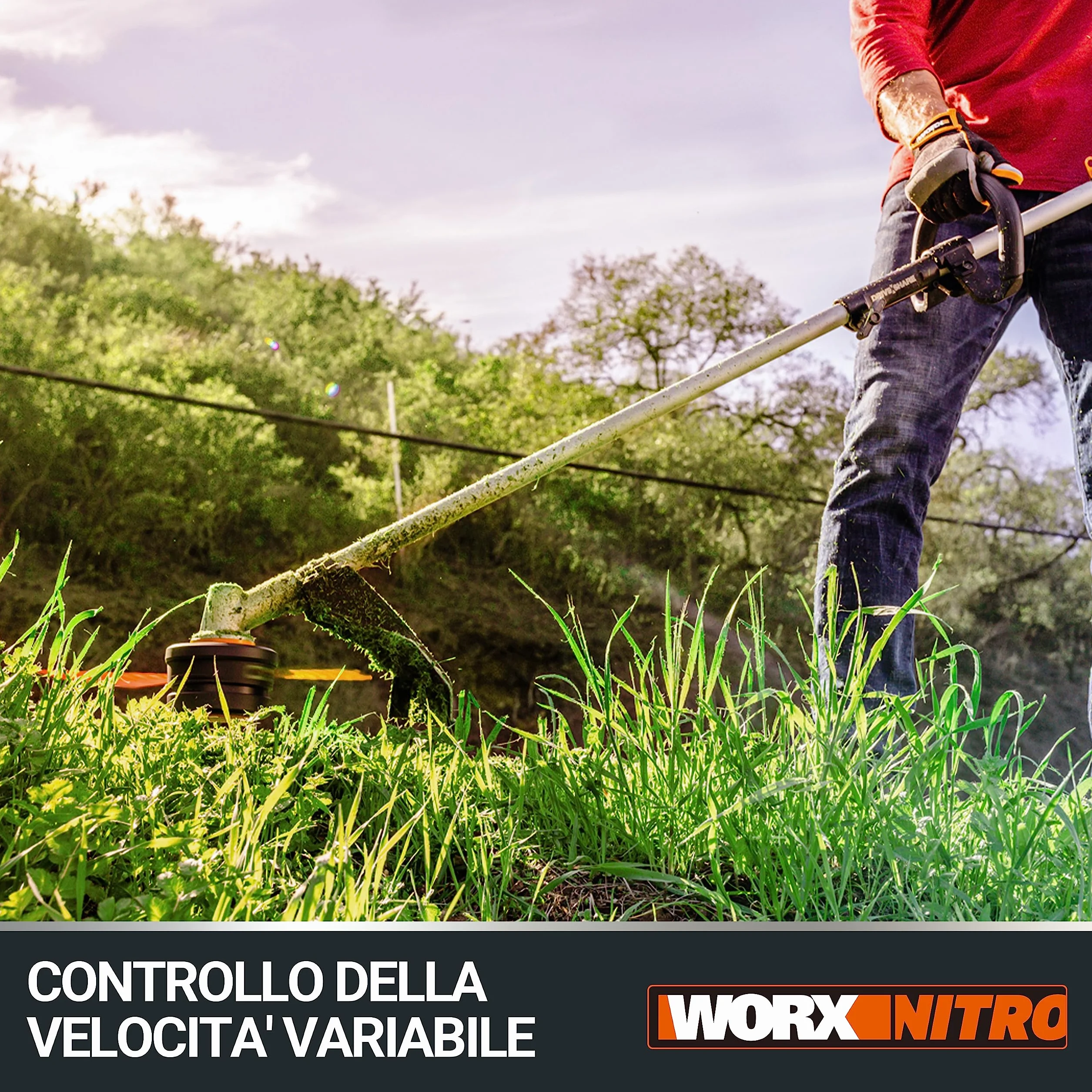 WORX Przecinarka do trawy i podkaszarka Nitro 38 cm 40 V (2x20V) | PowerShare | Silnik bezszczotkowy | WG186E.1-2 akumulatory 4Ah | Ładowarka | 2 w 1 | Podwójny gwint