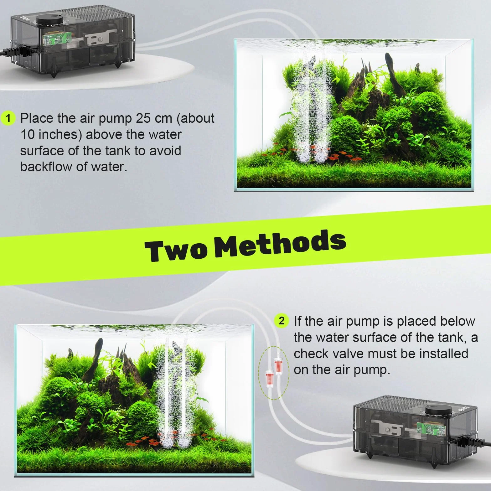 hygger Pompa tlenowa do akwarium, pompa powietrza 1,5 W, cichy perlator < 40 dB, regulowana pompa membranowa 800 ml/M, energooszczędna z przezroczystą strukturą, do basenów rybnych i nanoakwariów