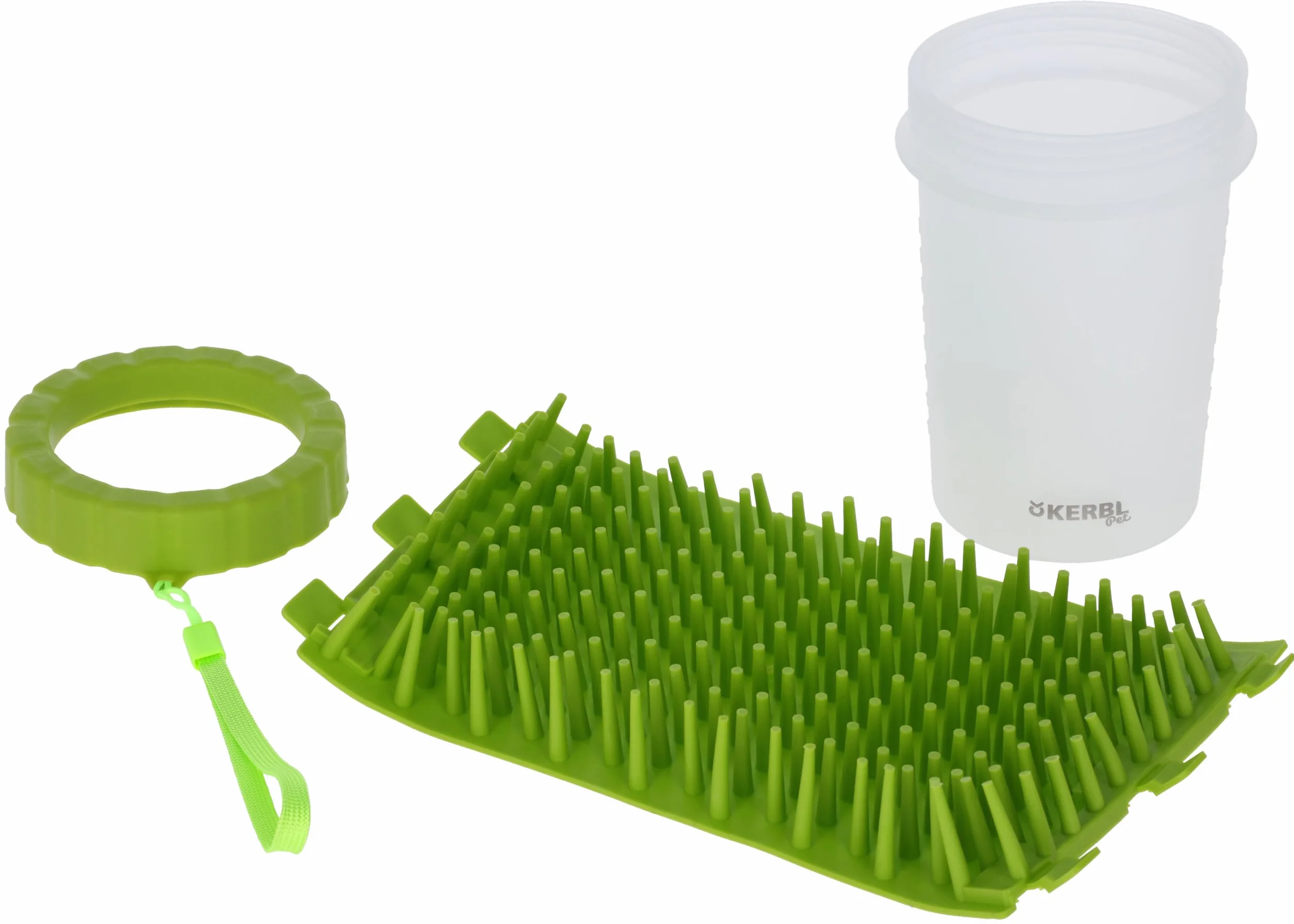 Kerbl Pet Czyścik do Łap dla Psów i Kotów, Plastikowy Pojemnik z Pętelką Mocującą, Zielony, 11 Cm