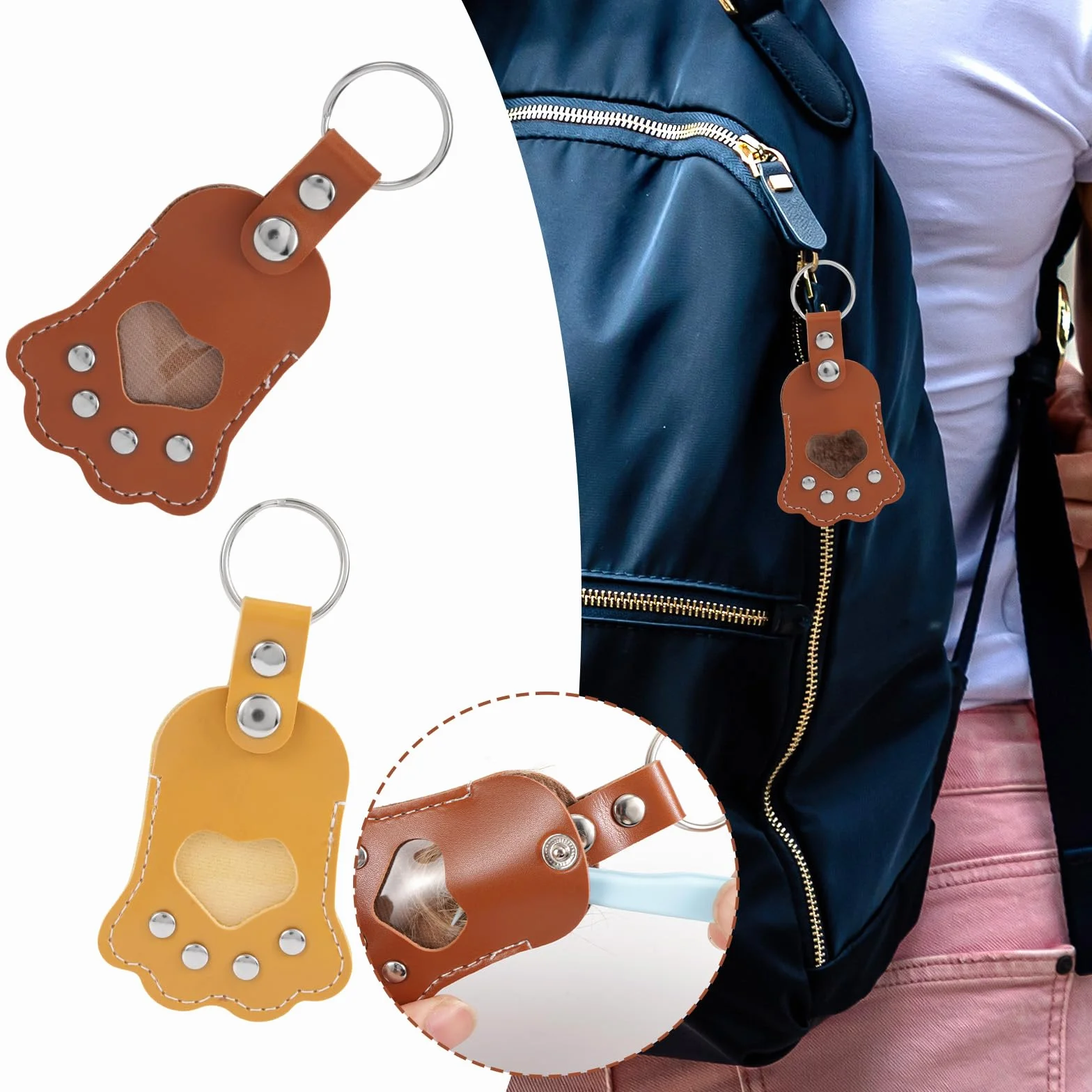 Breloczek Zbieracz Sierści Psa Design Łapki Skóra Pamiątkowy Breloczek Zwierzaka (Brązowy, Żółty)