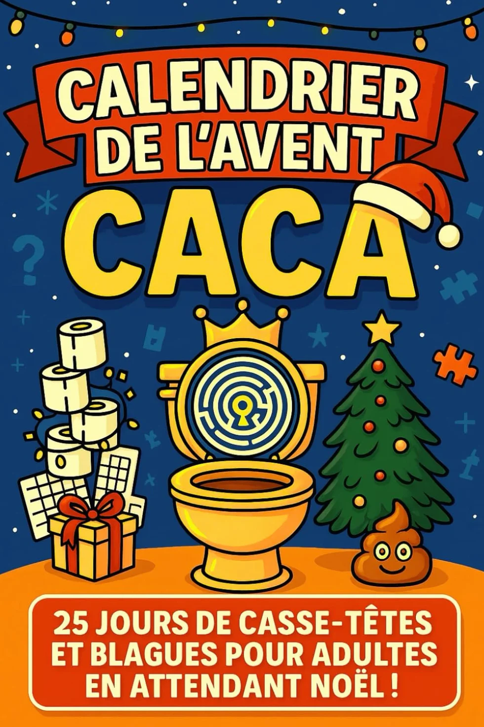 Calendrier de l'Avent CACA: Livre de 25 jours de jeux de logique et casse-têtes et blagues pour adultes | Cadeau original et drôle en attendant Noël