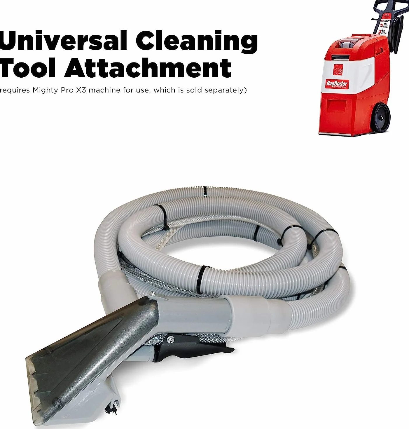Rug Doctor Universal Upholstery Tool Attachment for X3 Commercial Carpet Cleaner, 12-ft Hose, for Carpet, Rugs, Upholstery, Stairs, Mattresses, & More