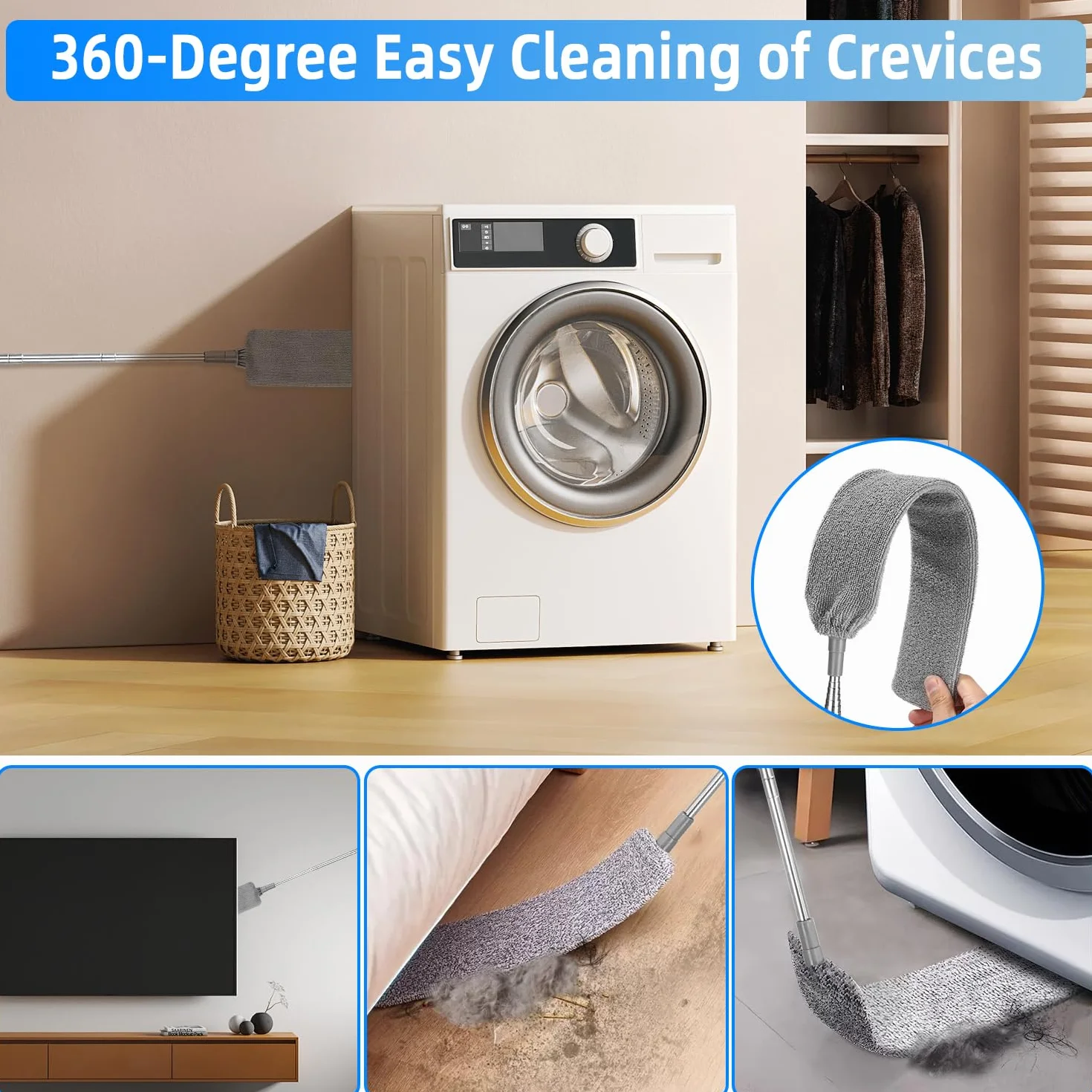 Bixury Szczotka do Czyszczenia Kurzu z Wysuwaną Szczeliną Pędzel do Kurzu z Mikrofibry Teleskopowa Wysuwana Szczelina Dust Cleaner Szczotka z 4 Zmywalnymi ściereczkami do Czyszczenia Szczelin