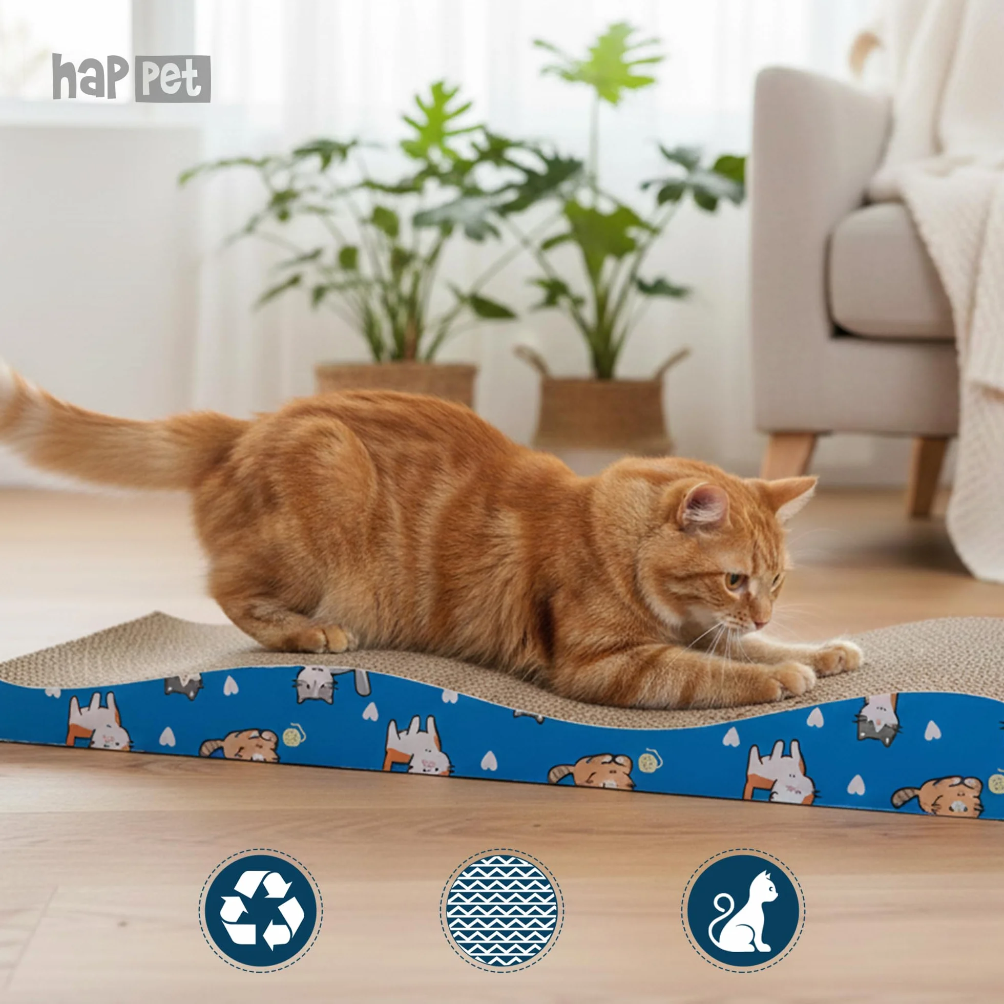 HAPPET Drapak Kartonowy NALA 43×12,5×4,5 cm z Kocimiętką i Sznurkiem Do Zawieszenia