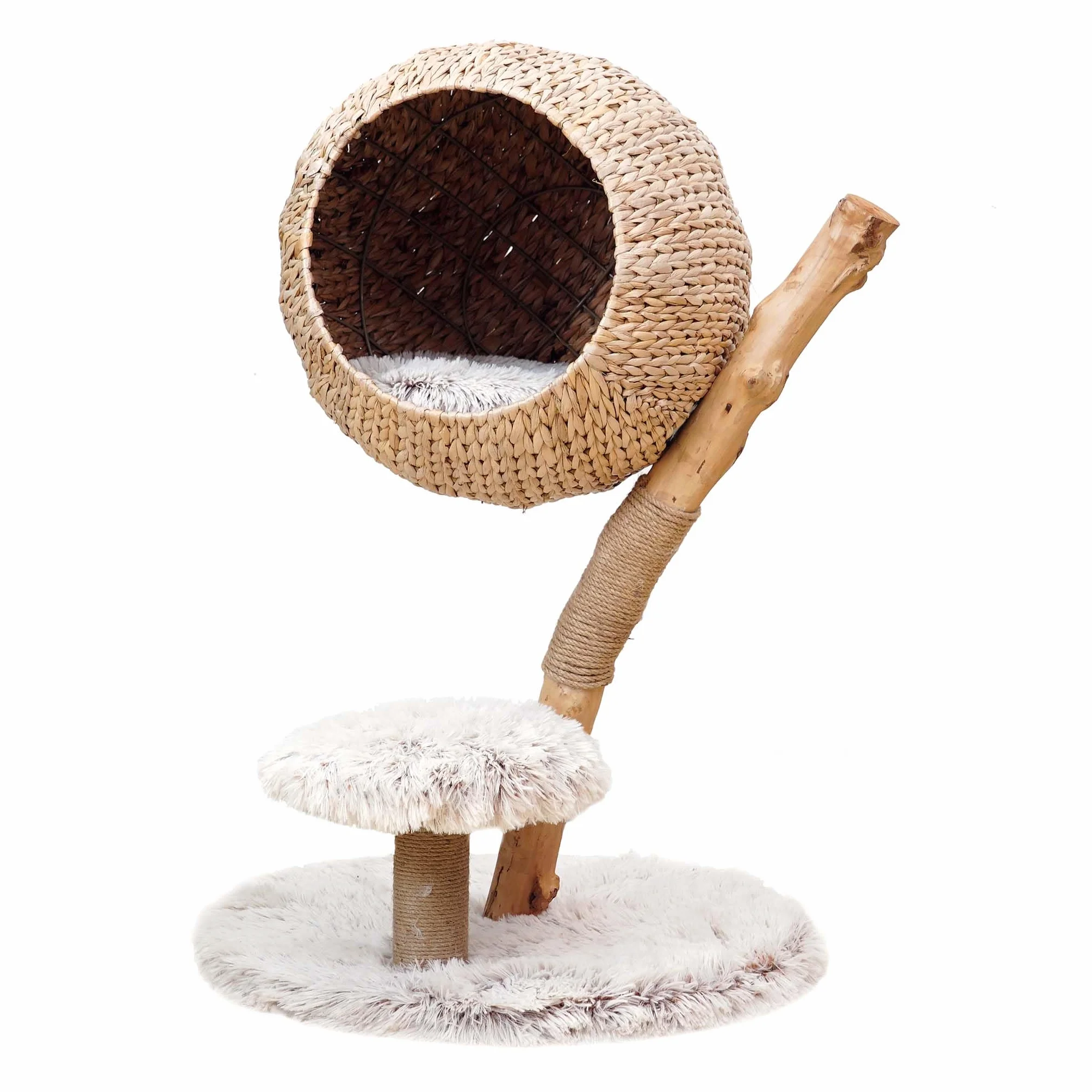 Fudajo Designerski drapak dla kota 83cm w stylu gałęzi z pluszem i koszykiem do leżenia