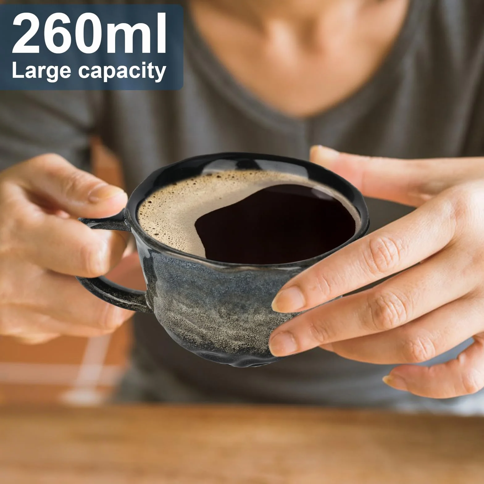2 sztuki grubościennych filiżanek do cappuccino z uchwytem 270 ml, kubki do cappuccino, nadające się do mycia w zmywarce, prezentowane w pudełku prezentowym, do kawy, herbaty, latte macchiato