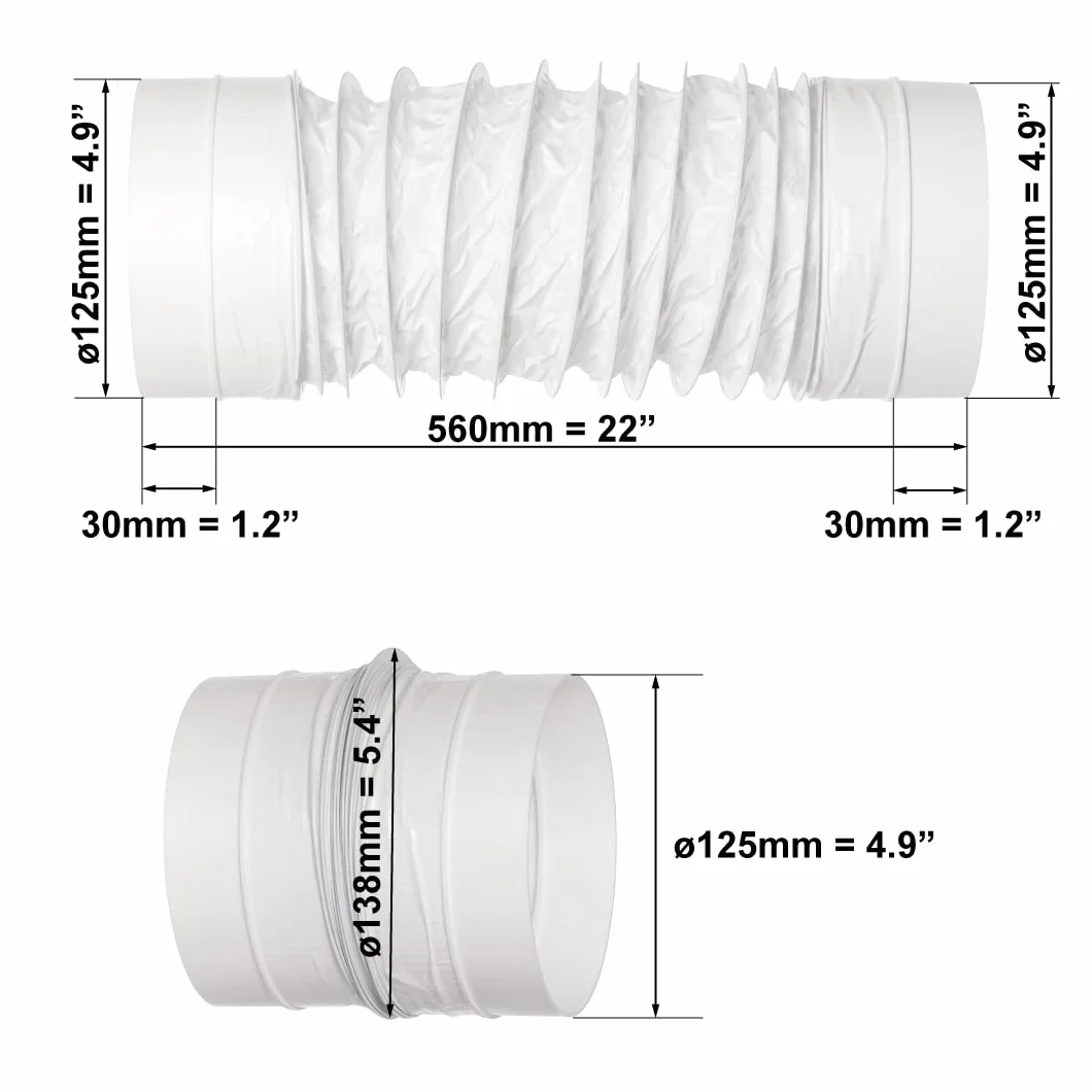 Ø 125 mm 50 cm / 5 cali 20 cali długość biały plastikowy wąż elastyczny PCW - rura kanałowa, kubek, złącze