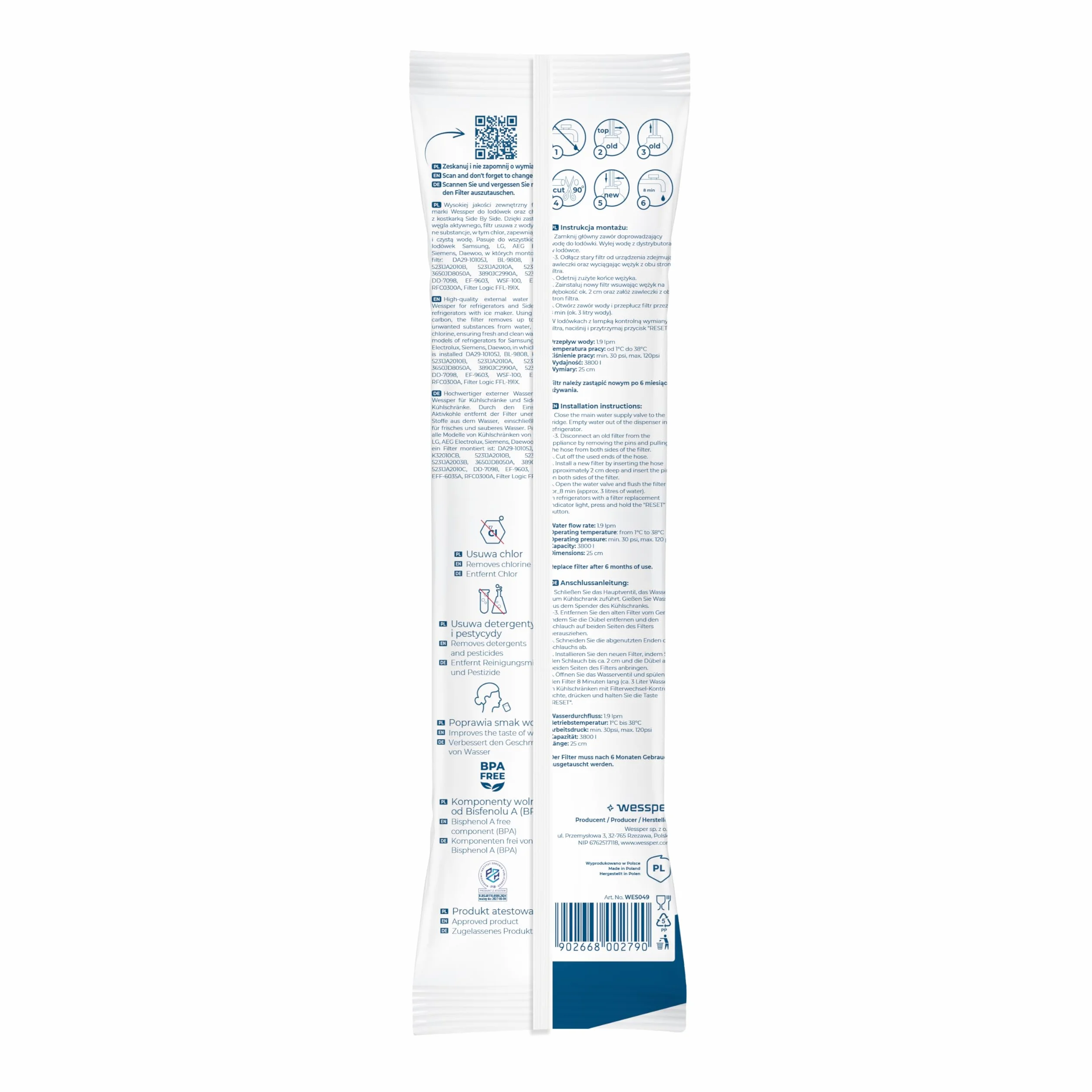 Wessper 2x Filtry wody do lodówki kompatybilny z Samsung LG AEG Haier Whirpool - zamiennik filtrów: DA29-10105J, HAFEX/EXP, DA99-02131B, WSF-100, 5231JA2010B, 0060823485A, BL9808, EF-9603, 3890JC2990A