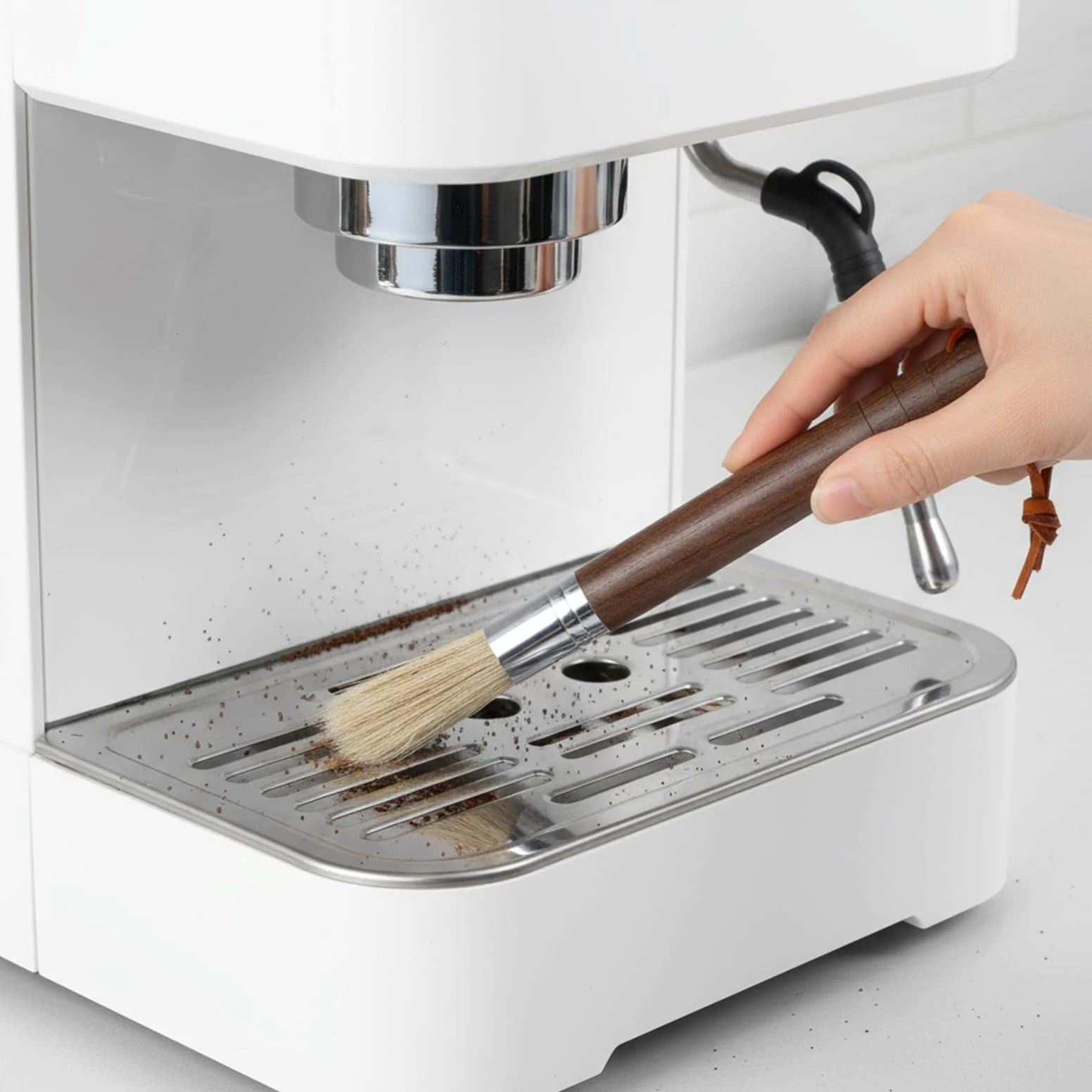 Mabor Zestaw szczotek do czyszczenia kawy – naturalne włosie i drewniany uchwyt, profesjonalne narzędzia do czyszczenia młynka do espresso z podwójną szczotką