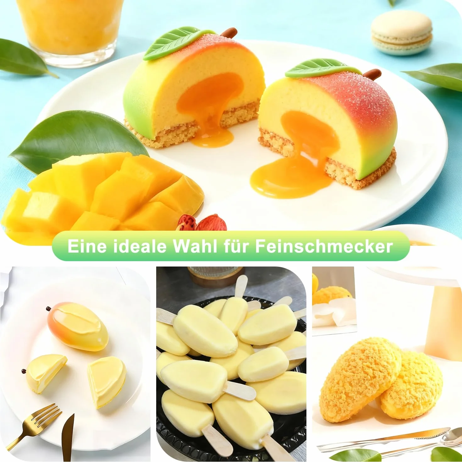 Silikonowa forma do mango, 10 otworów, 3D, mango, do samodzielnego wykonania, ciast, musów, deserów, puddingów
