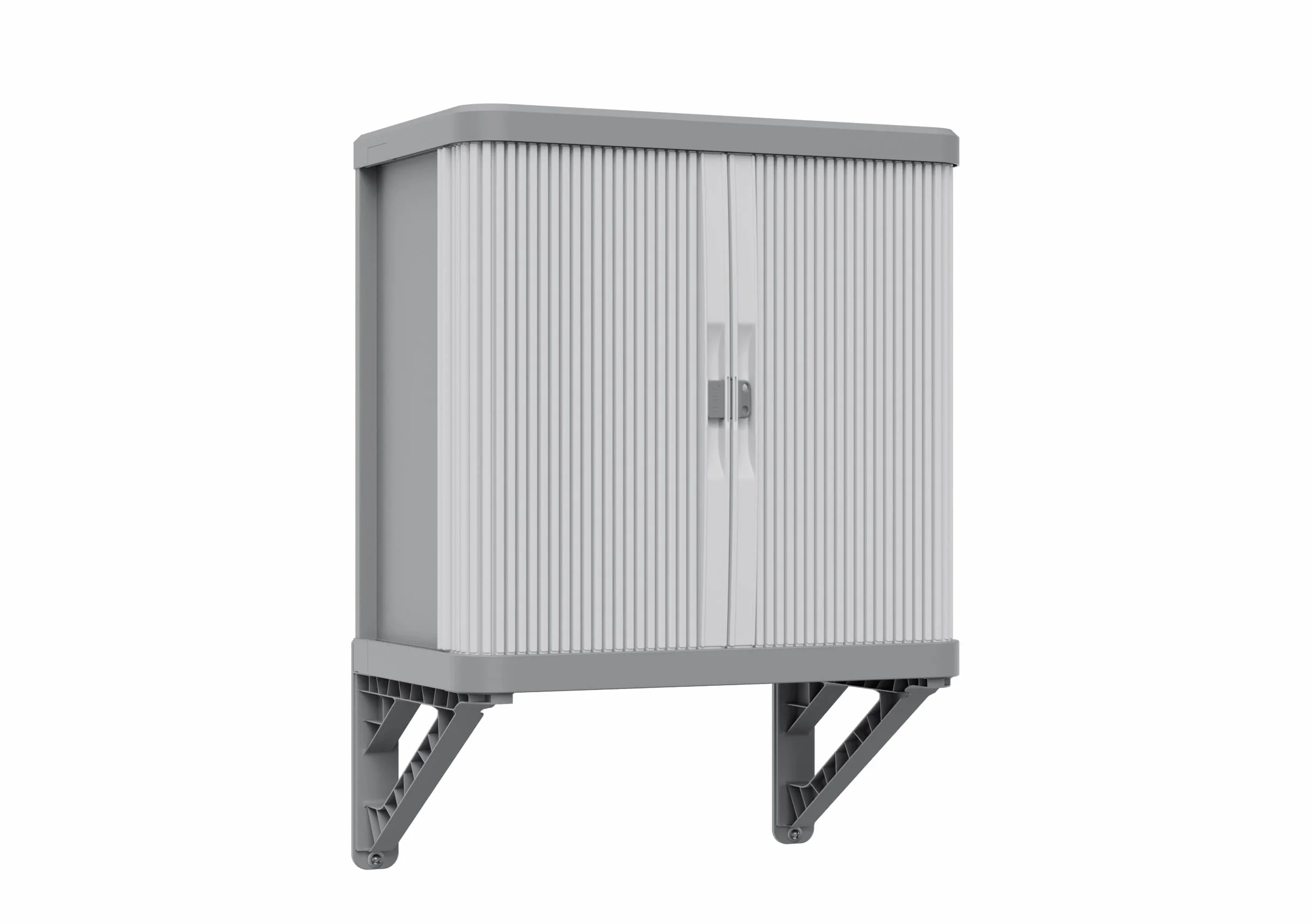 Terry, Rolling Space Wall Cab, szafka ścienna z dwoma przesuwanymi drzwiami, zewnętrzna i wewnętrzna, 2 modułowe półki wewnętrzne, szara, z recyklingu tworzywa sztucznego, wymiary: 59 x 36 x 59 cm