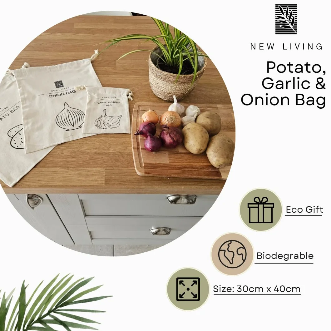 Torba na ziemniaki i cebulę 4-pak pakiet REAL | lniany materiał z mieszanki bawełny | ekologiczny worek do przechowywania żywności | 26 * 38 cm