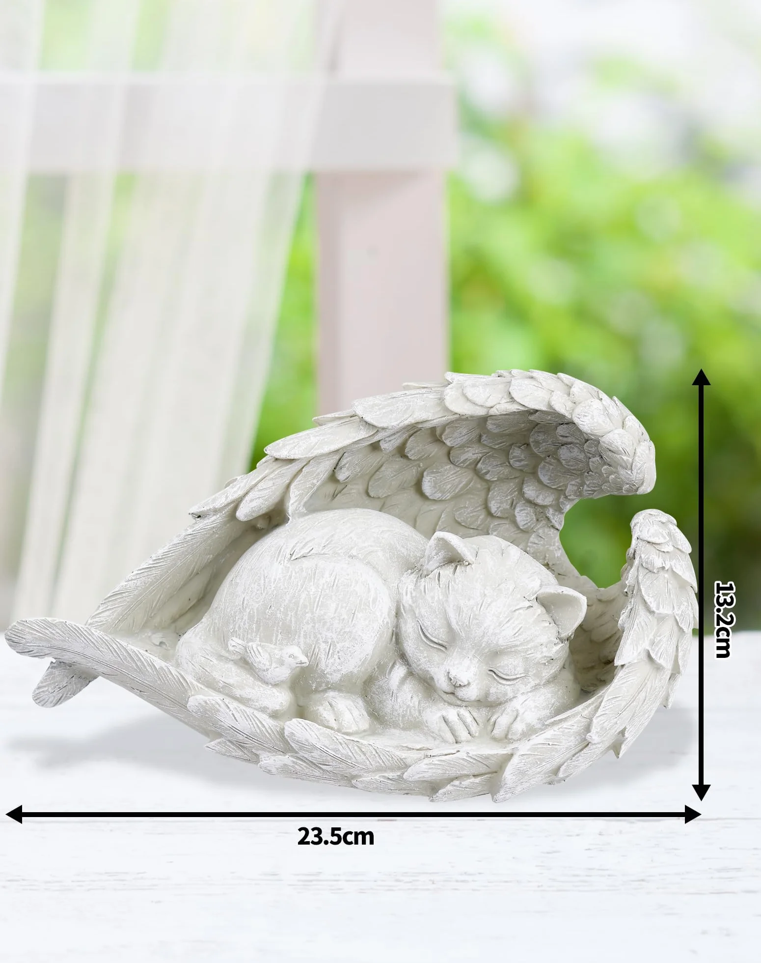 NETONDA Kamień pamiątkowy z motywem kota, anioła, 23,5 x 13,2 cm, pomnik dla zwierząt domowych, znacznik, statuetka hołdu, dekoracja, pamiątka, zwierzę, statuetka ogrodowa, żywica poliestrowa,