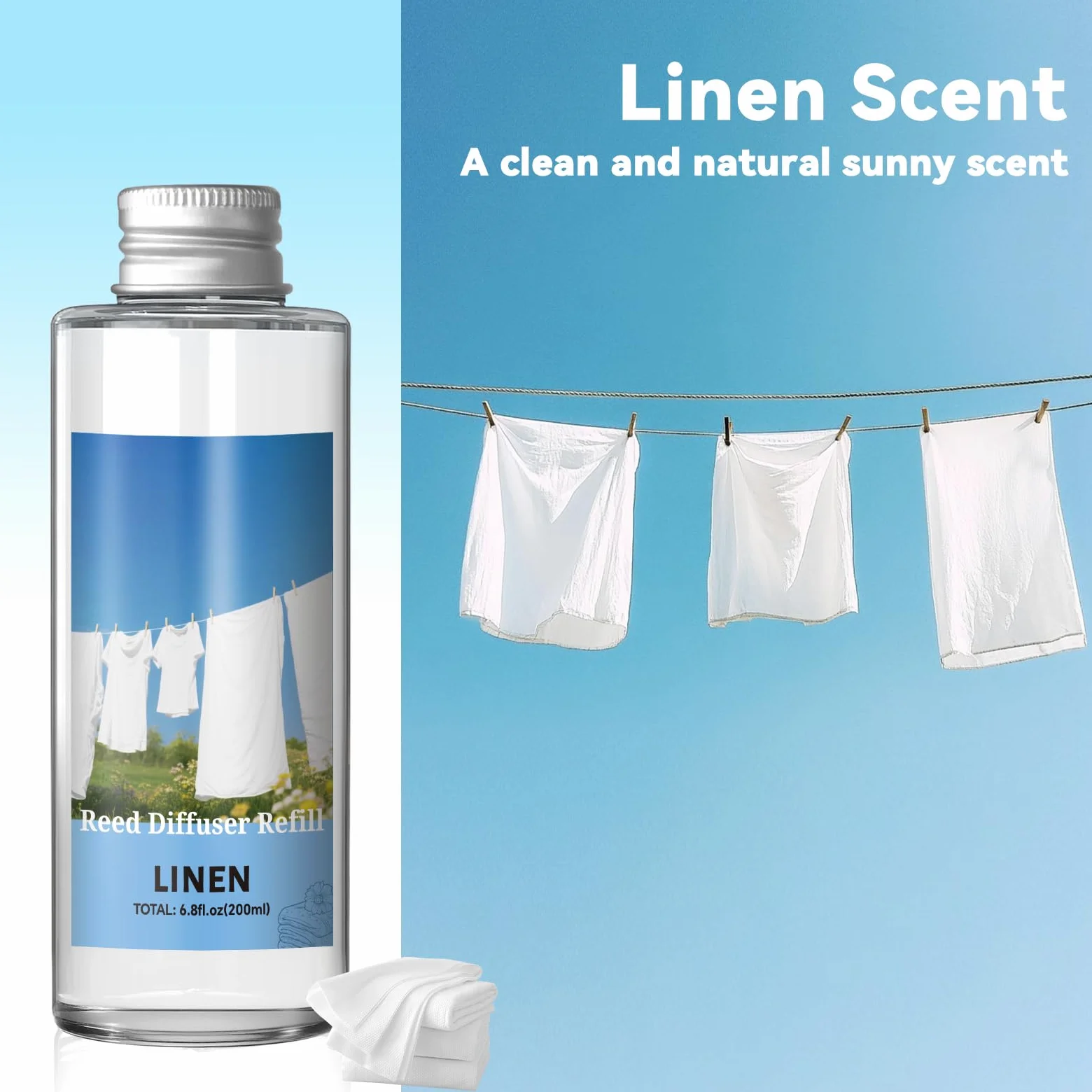 SCENTORINI Zapach do pomieszczeń, len, 200 ml, butelka uzupełniająca do dyfuzora – długotrwały aromat do salonu, sypialni, łazienki
