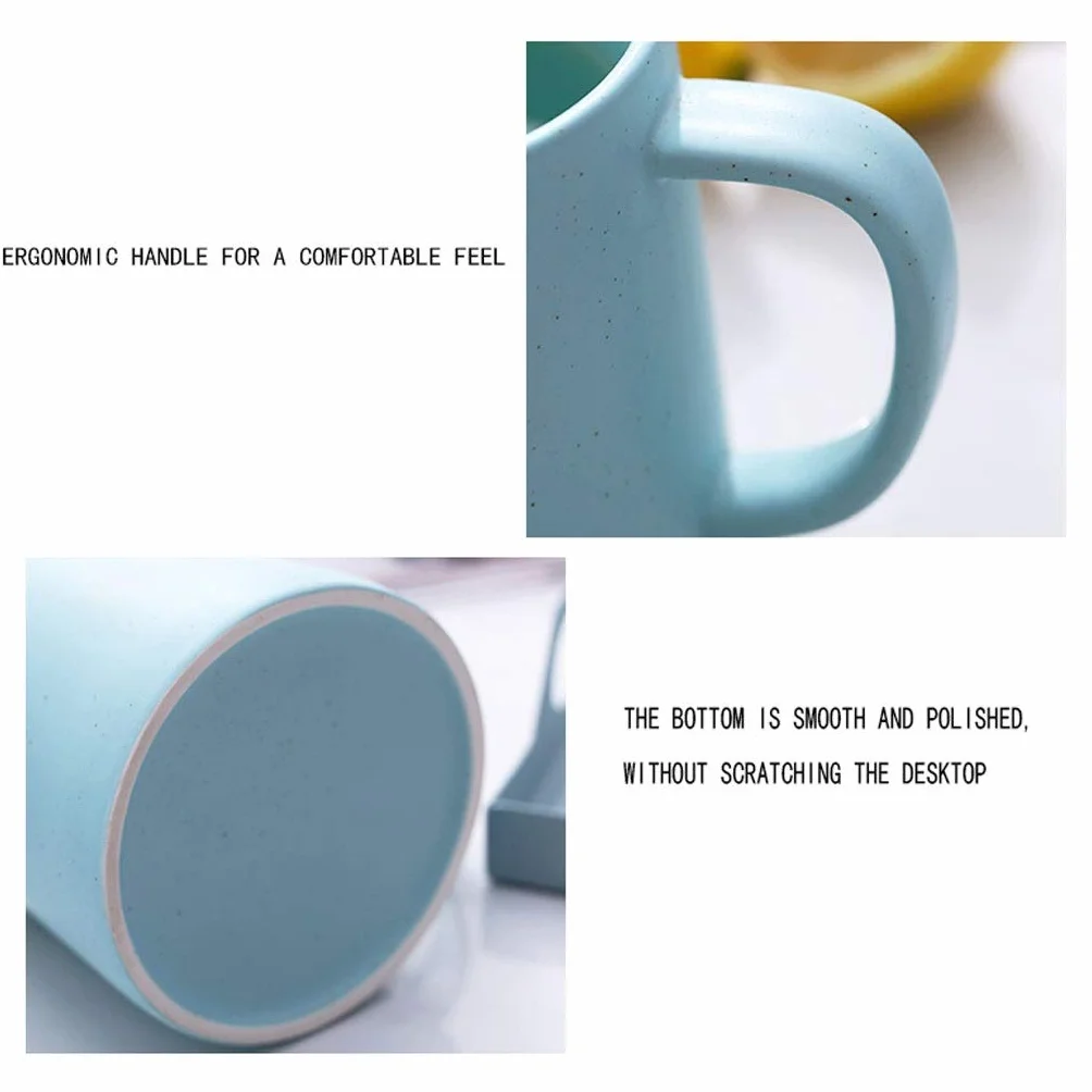 Kubek do kawy Matowy ceramiczny duży kubek porcelanowy Kawa Herbata Kakao Wielokolorowy biurowy kubek na wodę z łyżką (C)