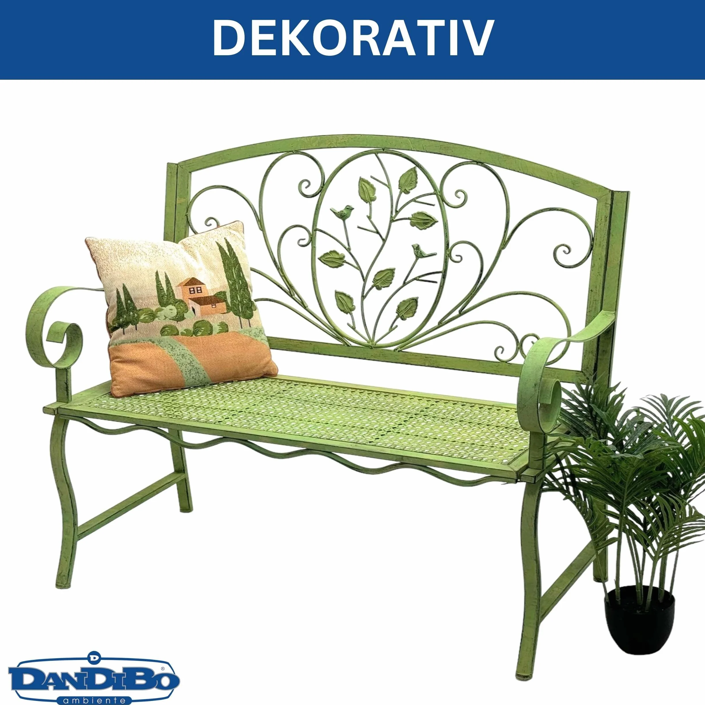 DanDiBo Ławka ogrodowa, odporna na warunki atmosferyczne, 2-osobowa, metalowa, zielona, 110 cm, 96593, ławka do siedzenia, żelazna, ławka ogrodowa, antyczna ławka parkowa