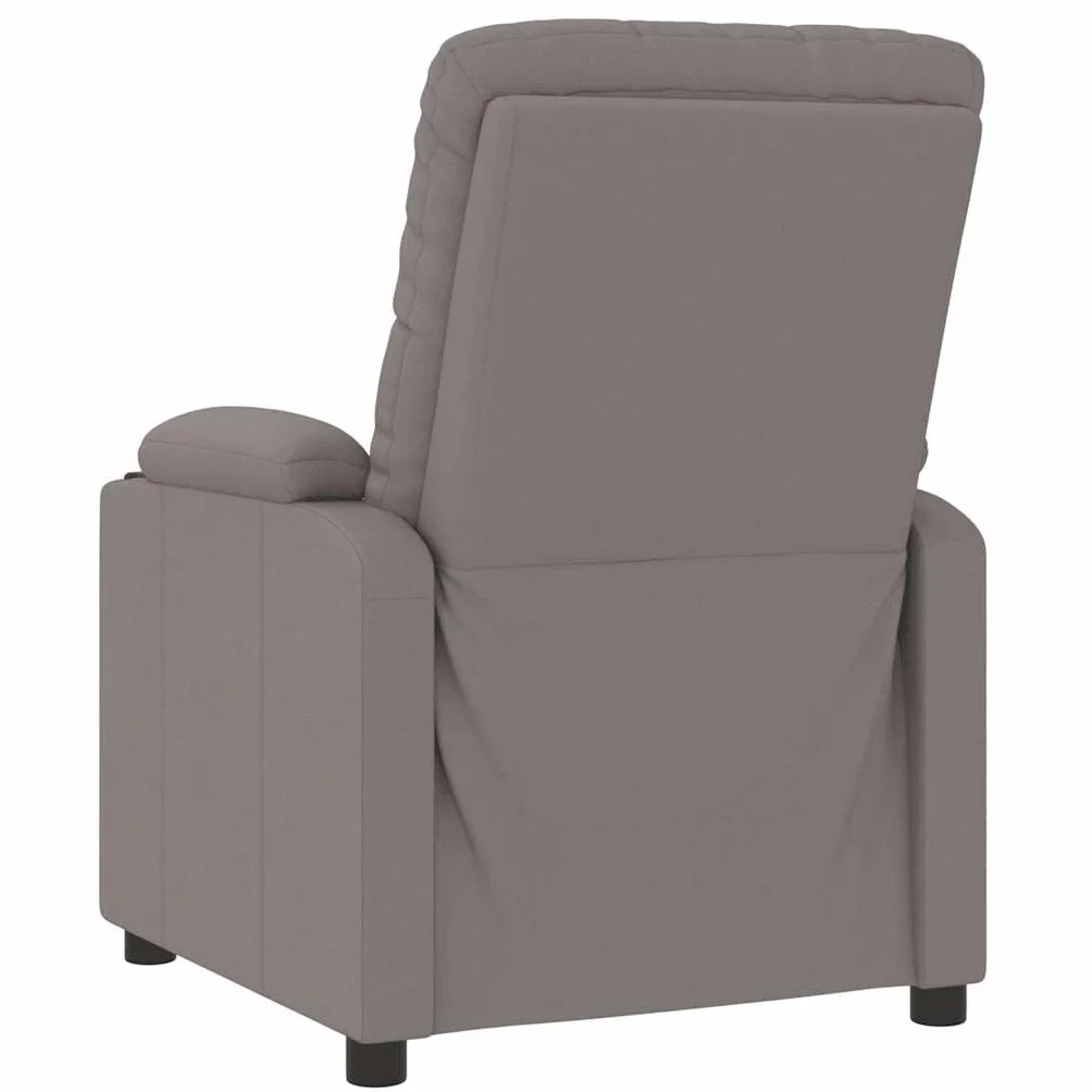Fotel relaksacyjny w kolorze szarobrązowym (taupe), z regulowanym oparciem i podnóżkiem, ergonomiczny fotel wypoczynkowy do salonu, biura i kącika do czytania, stabilna metalowa i drewniana