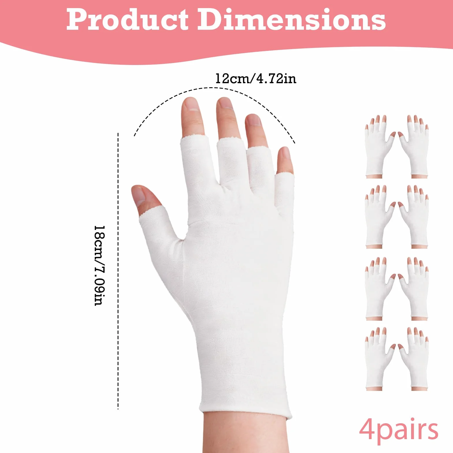 4 pary białych bawełnianych rękawiczek bez palców, rękawicze UV do manicure, rękawiczki bez palców, cienkie rękawiczki przeciwsłoneczne bez palców do suchych rąk, do ekranu dotykovego, do