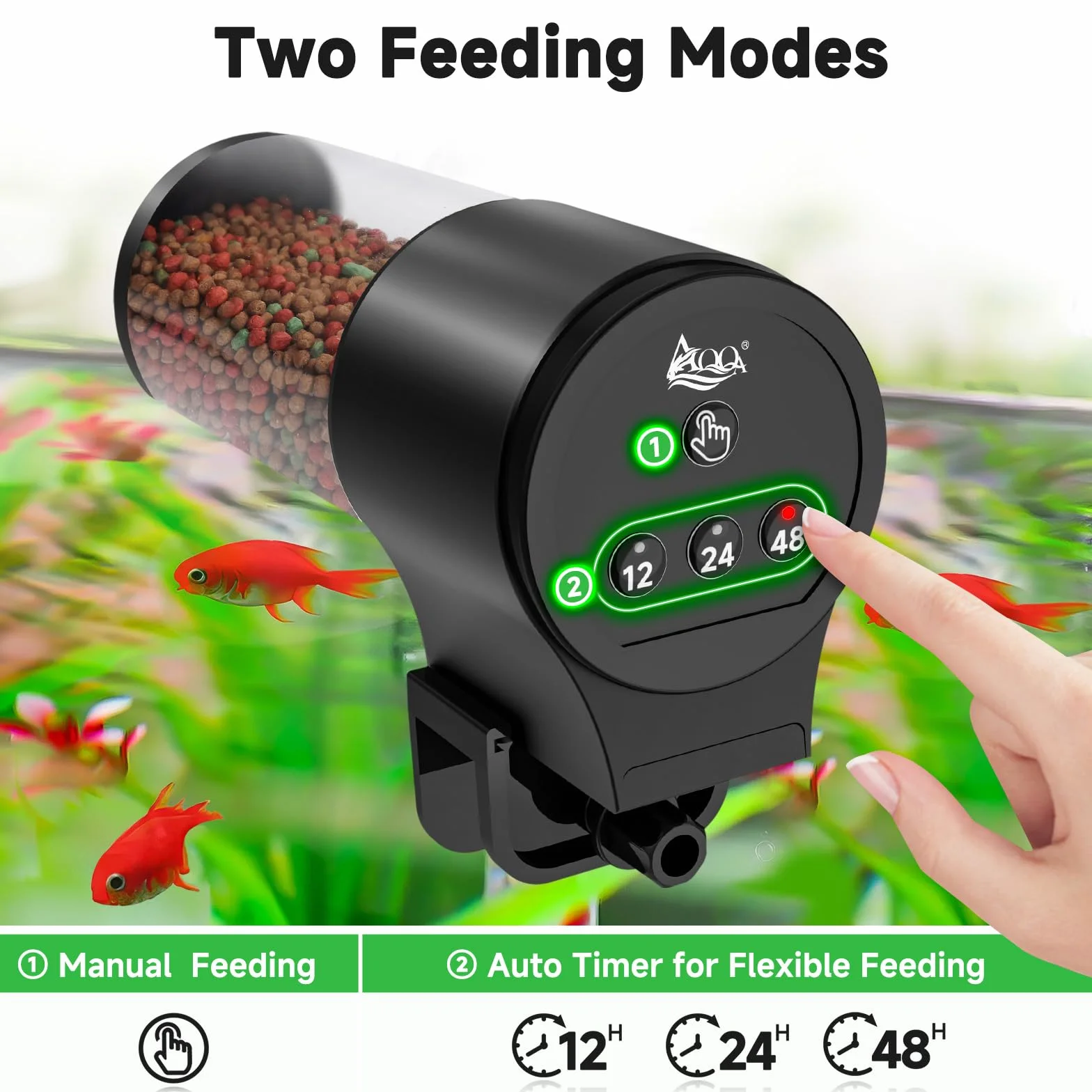 AQQA Automatyczny karmnik dla ryb do akwarium 110 ml z timerem 12H/24H/48H