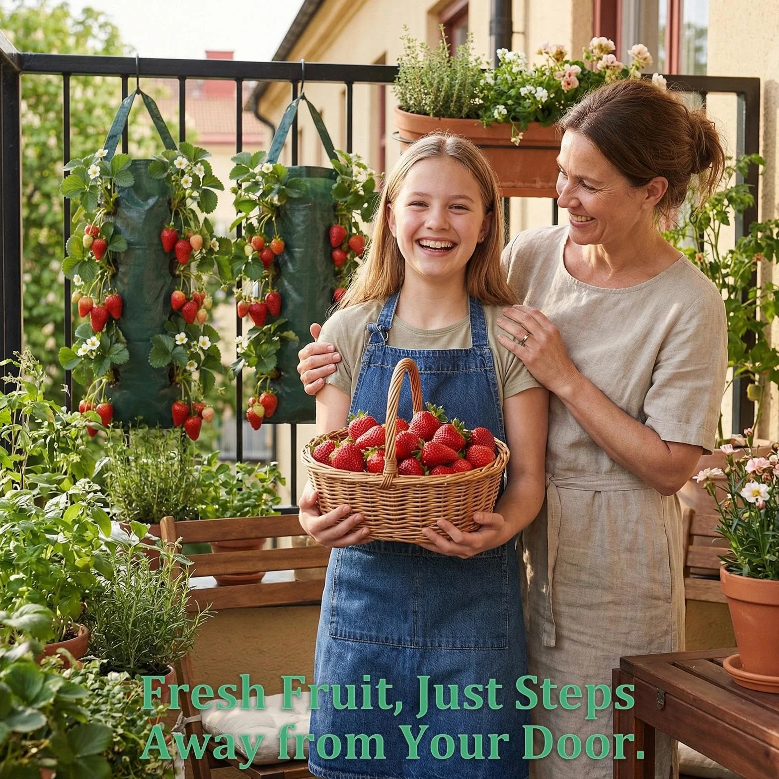 Wiszące Worki na Rośliny, 2 Sztuki z 8 Otworami, Wieża Truskawkowa do Użytku na Zewnątrz, do Truskawek, Pomidorów, Ziół, Warzyw, 70 × 60 × 25 cm