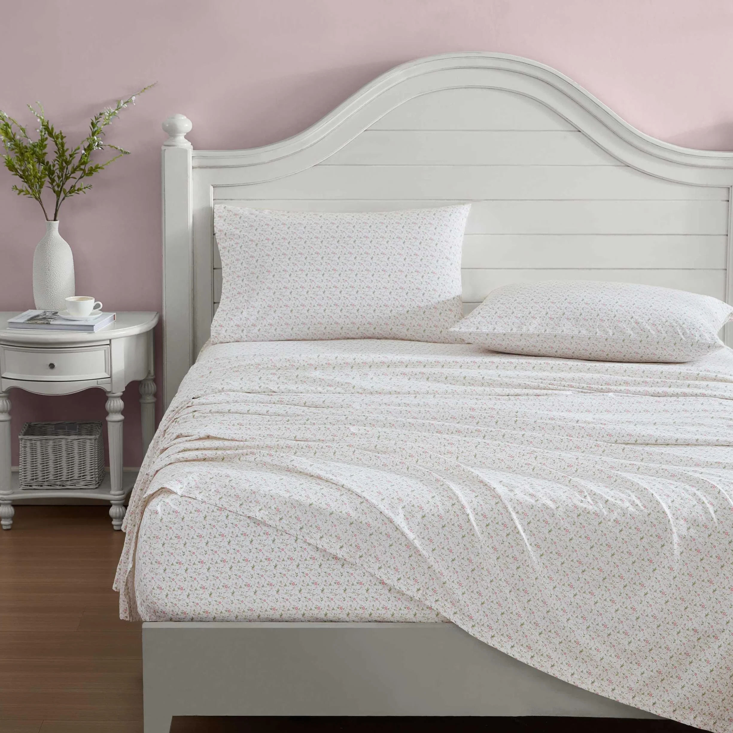 Laura Ashley Prześcieradła w rozmiarze Twin XL, zestaw pościeli z bawełny perkalowej, lekka i oddychająca dekoracja domu, kolor różowy (Evie Pink), rozmiar Twin XL