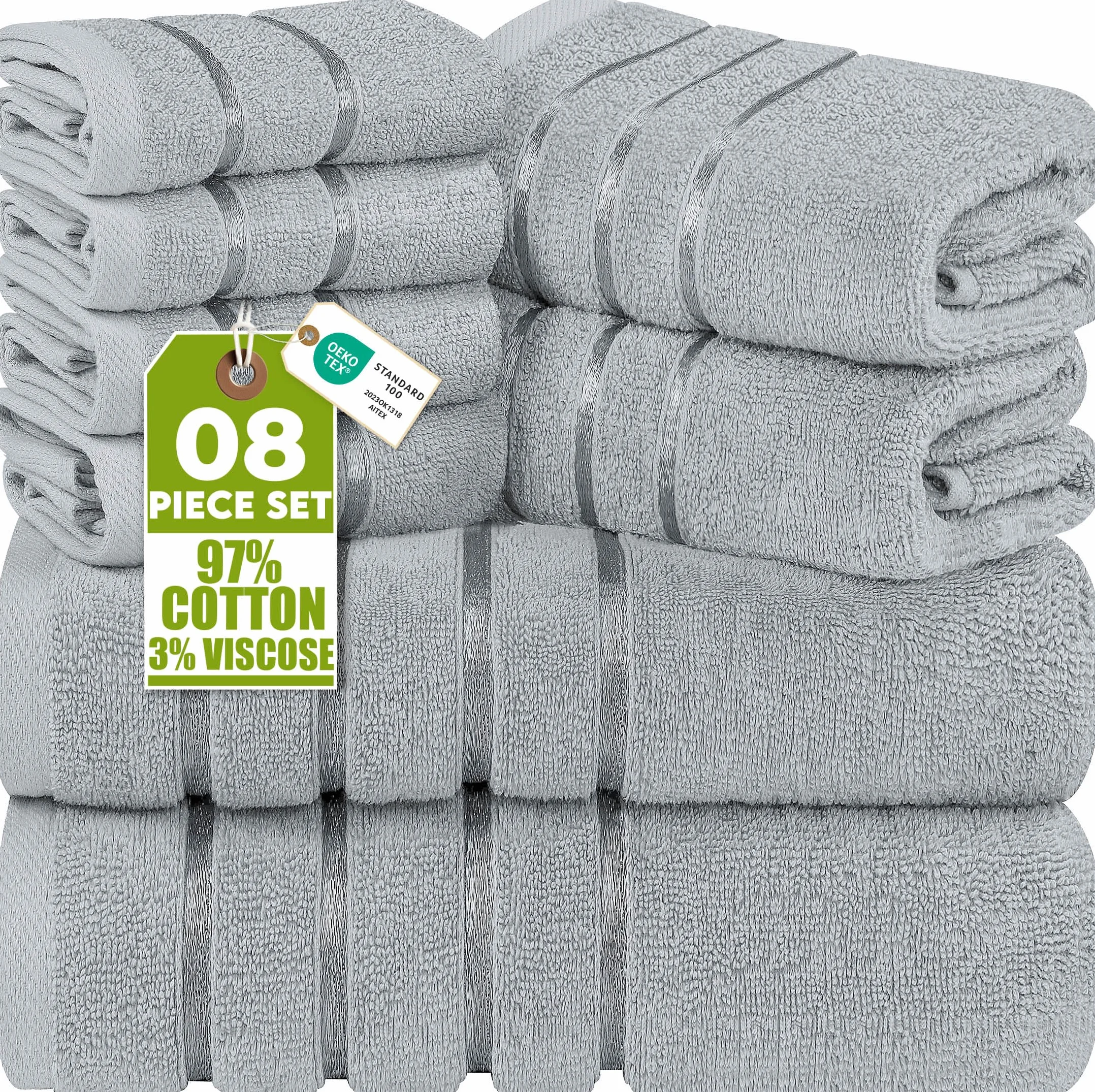 Utopia Towels Luksusowy zestaw 8 ręczników, 2 ręczniki kąpielowe, 2 ręczniki do rąk i 4 ściereczki, 97% bawełny Ring Spun, bardzo chłonne ręczniki (Chłodny szary)