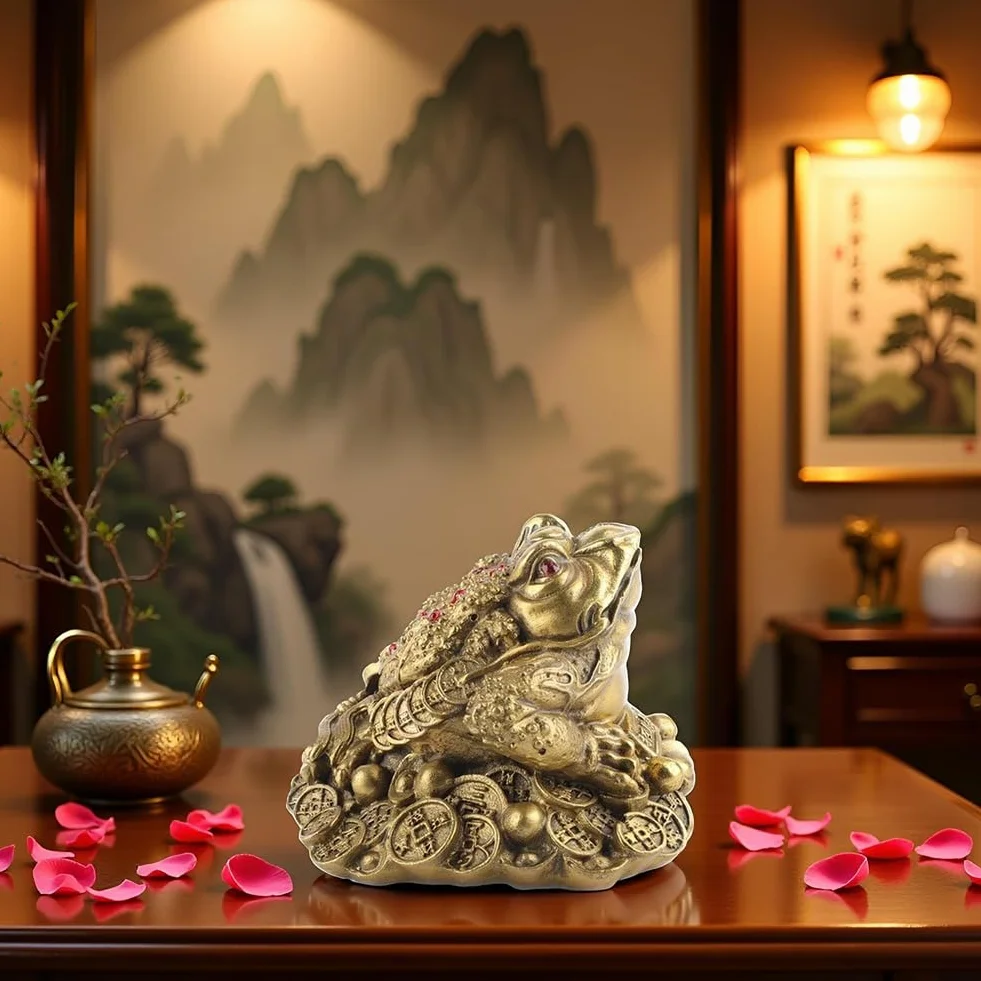 Geldfrosch Messing Glückskröte Feng Shui Dreibeiniger Reichtum Traditioneller Frosch für Wohlstand Home Office Feng Shui Dekor((1))