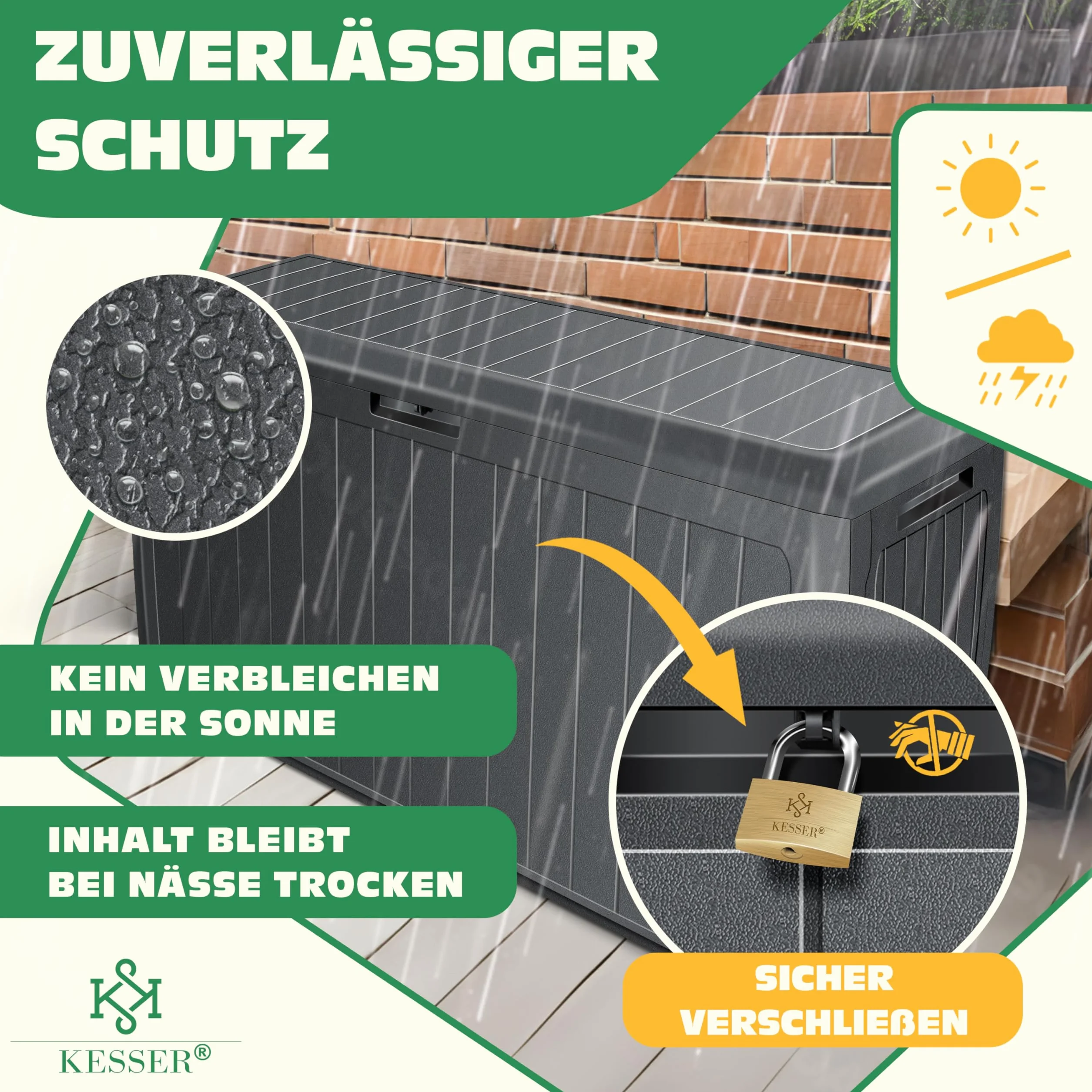 KESSER® Skrzynka na poduszki 290 l, z rolkami i uchwytami, obciążenie 100 kg, system Smart Click, skrzynia ogrodowa, kolor antracytowy
