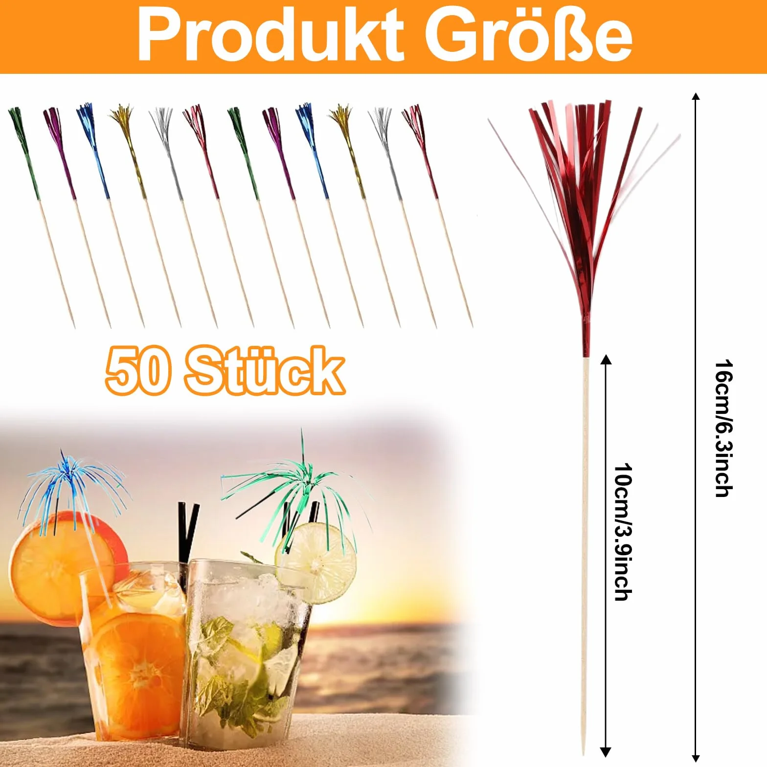 50 sztuk pałeczek do koktajlowych fajerwerków, kolorowe wykałaczki owocowe, wykałaczki do koktajli, akcesoria imprezowe, dekoracje świąteczne, 10 cm drewniane pałeczki do koktajlowych fajerwerków na