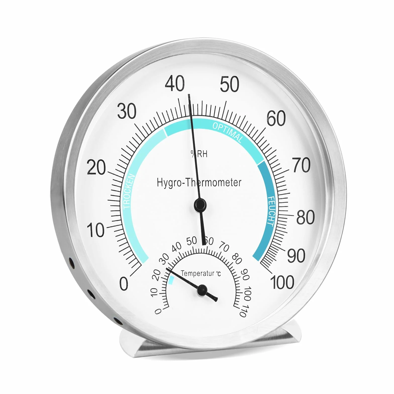Analogowy higrometr, analogowy termometr z higrometrem, ramą ze stali nierdzewnej, higrometrem i termometrem do kontroli klimatu w pomieszczeniu