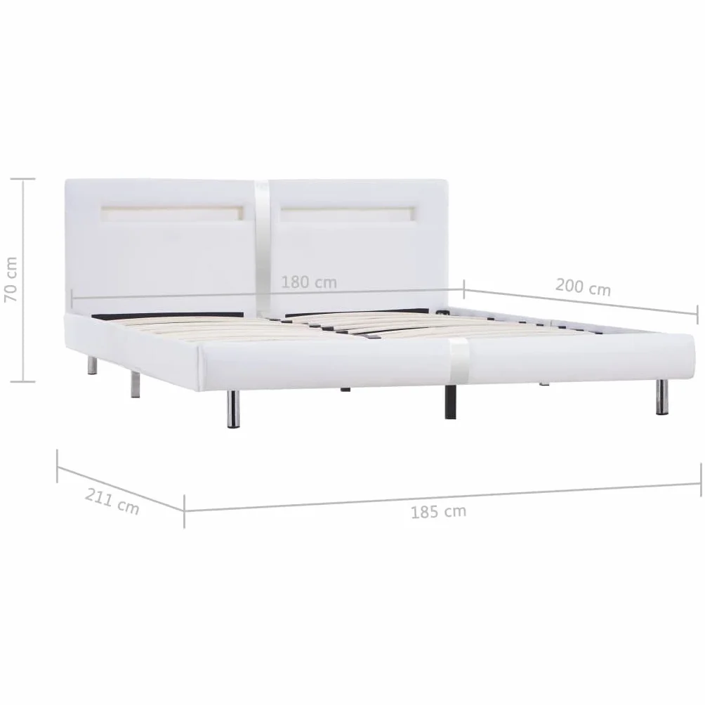 vidaXL Rama łóżka LED, biała, sztuczna skóra, 180 x 200 cm