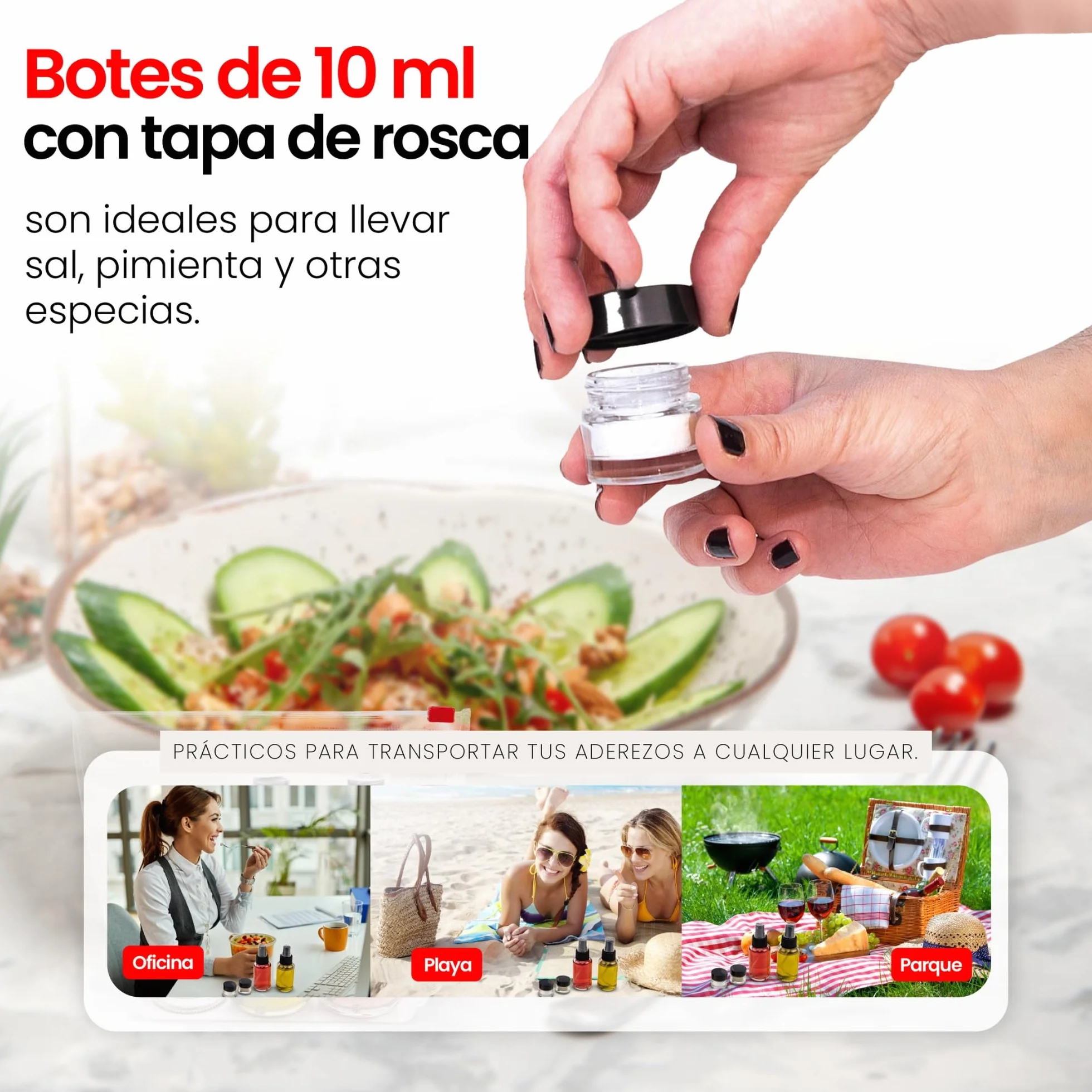 IRIS BARCELONA - Zestaw do sałatek do sałatek, 2 mini szklane butelki z dyfuzorem 50 ml i 2 szklane słoiki z pokrywką 10 ml
