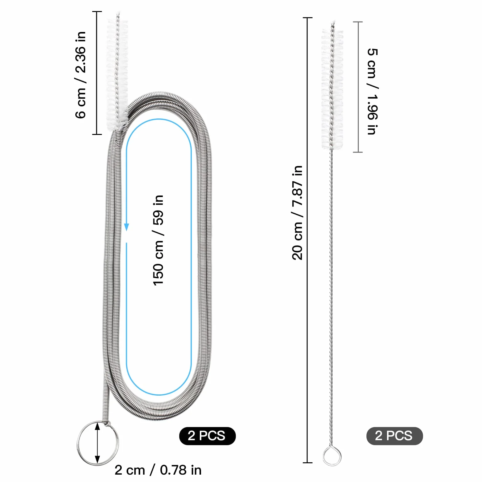 Elastyczna szczotka odpływowa, 2 sztuki, 150 cm, szczotka do czyszczenia lodówki, elastyczna, długa nylonowa szczotka do czyszczenia rur z wąskim otworem odpływowym