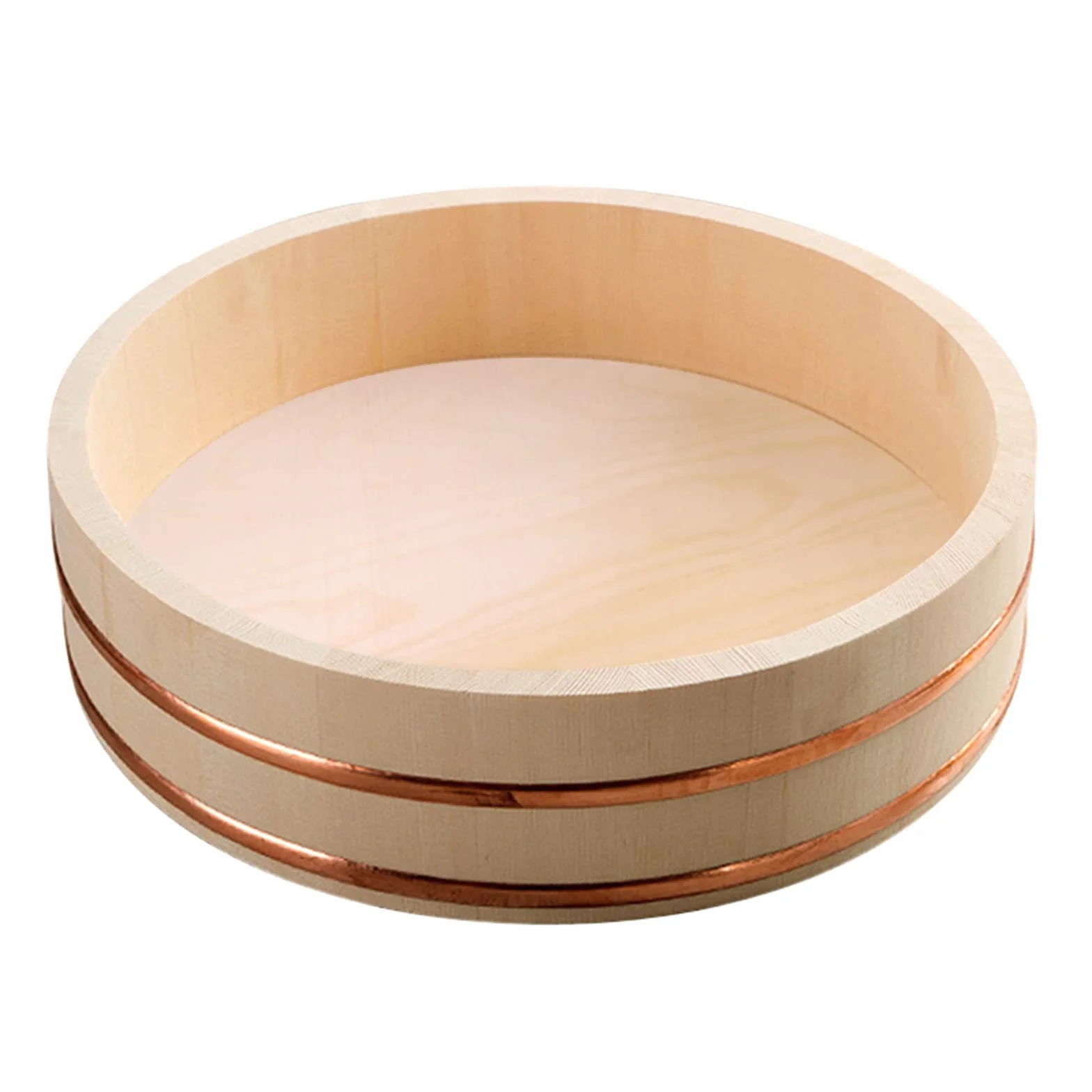 Adima Drewniana miska na ryż sushi japońska Hangiri sushi miska do mieszania ryżu sushi Oke miedziane taśmy do sushi restauracji domu kuchni białe drewno sosnowe (12 rozmiarów), 39 x 9 cm