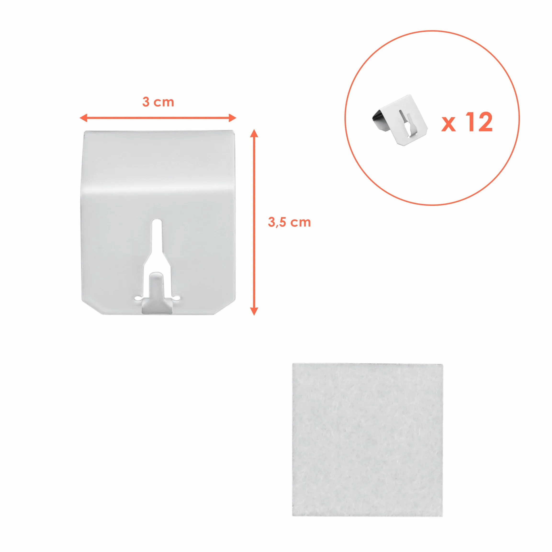 Metalowe haczyki okienne, samoprzylepne, z filcową podkładką, 3,5 cm x 3 cm, zestaw 12 sztuk, białe haczyki do łańcuchów świetlnych i dekoracji, uchwyt okienny