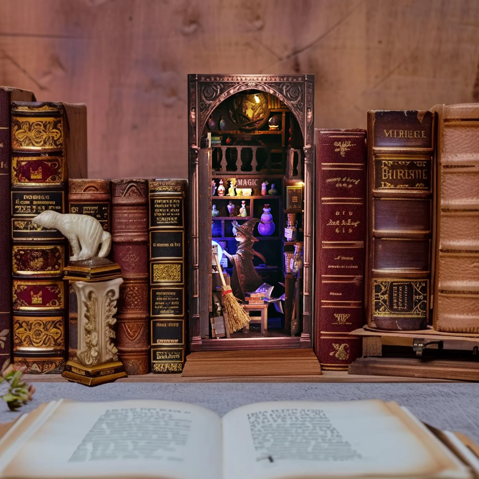 Zestaw zakamarków do książek 3D, magiczny zakątek książki dla dorosłych, dekoracyjne podpórki do książek (magiczny kot)