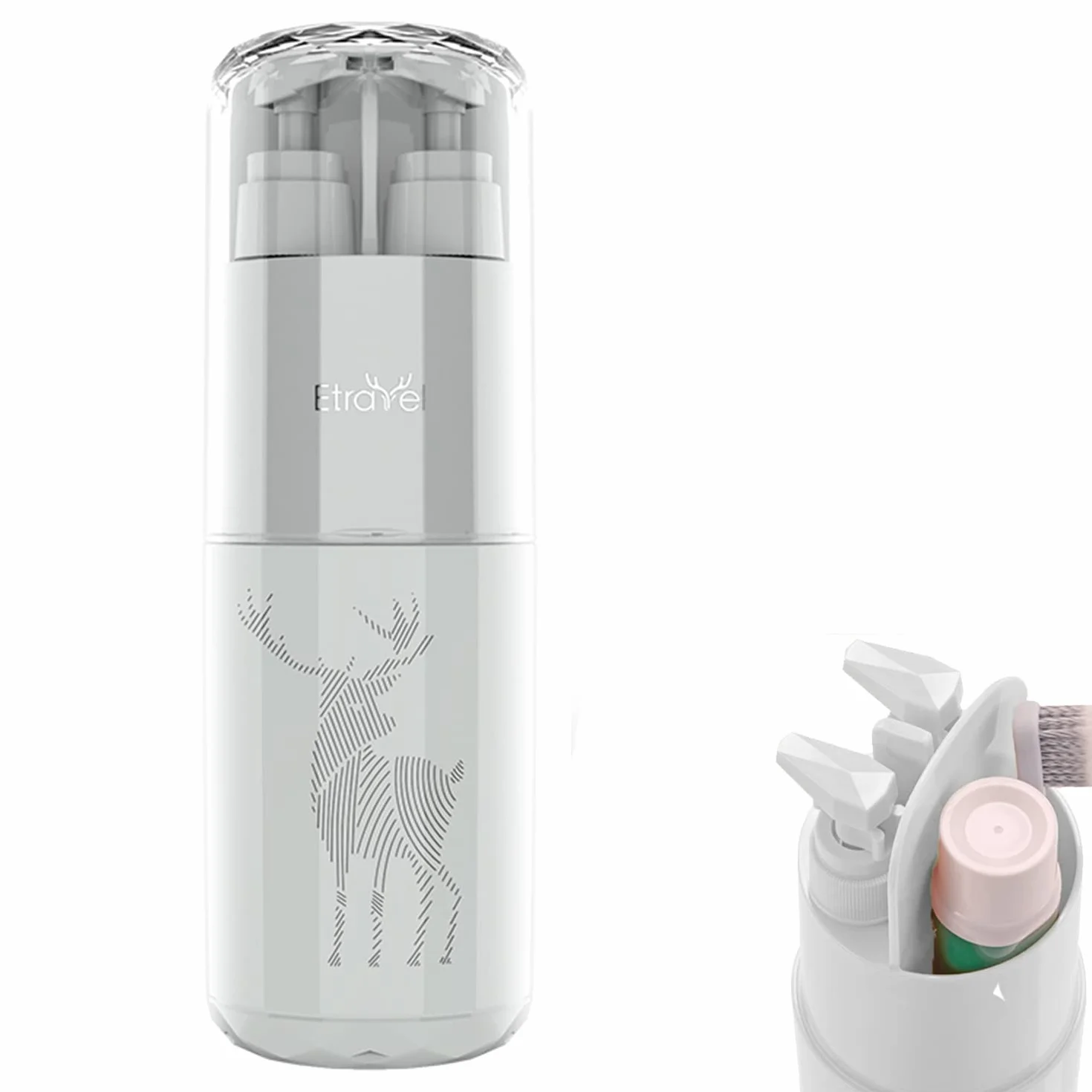 Kubki podróżne – przenośne etui na szczoteczki do zębów z lustrem, grzebieniem, 2 x dozownik mydła 45 ml, na kemping i podróże służbowe, szary
