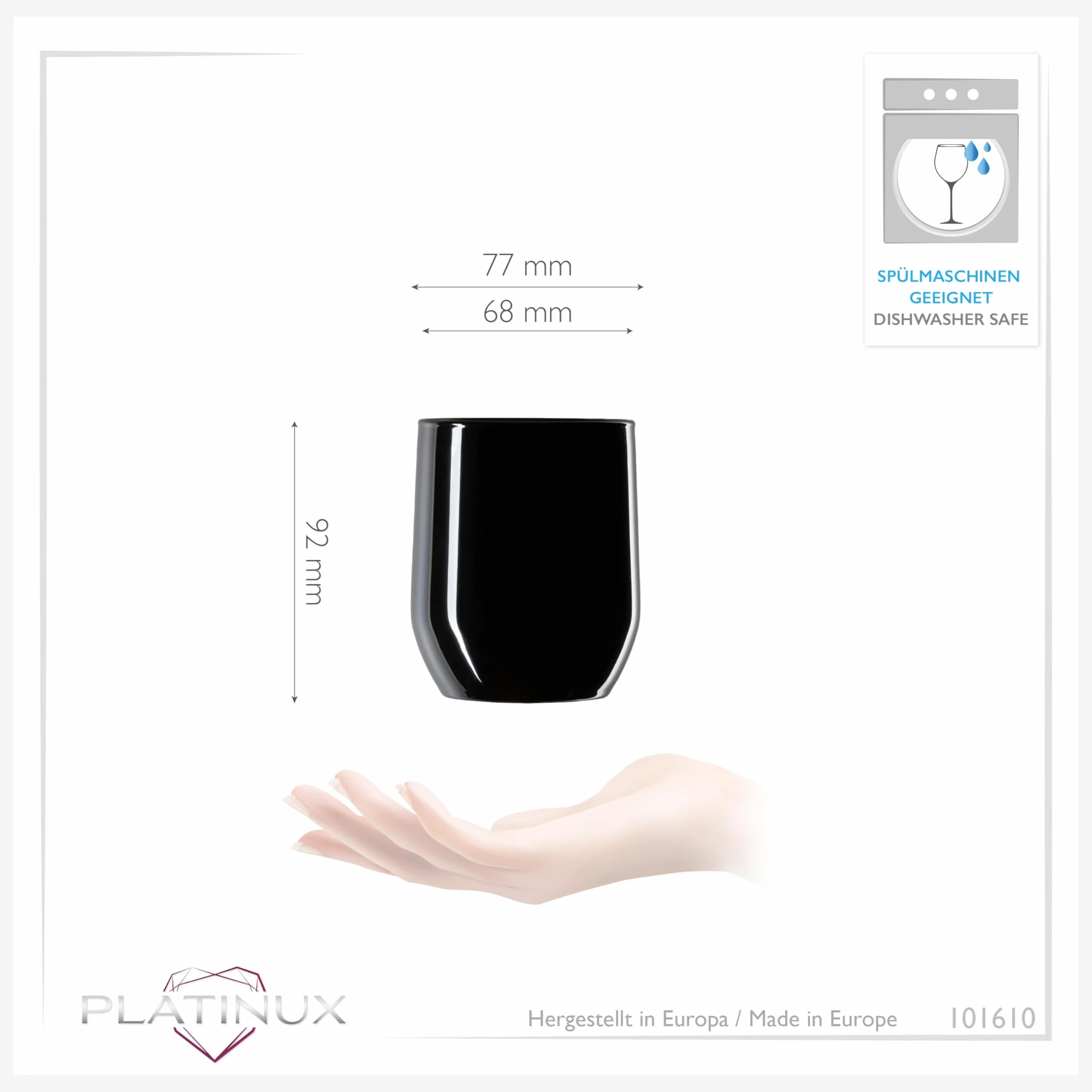 PLATINUX Czarne eleganckie szklanki do picia 260 ml (maks. 320 ml) ze szkła zestaw 6-częściowy szklanki do wody, soku, whisky
