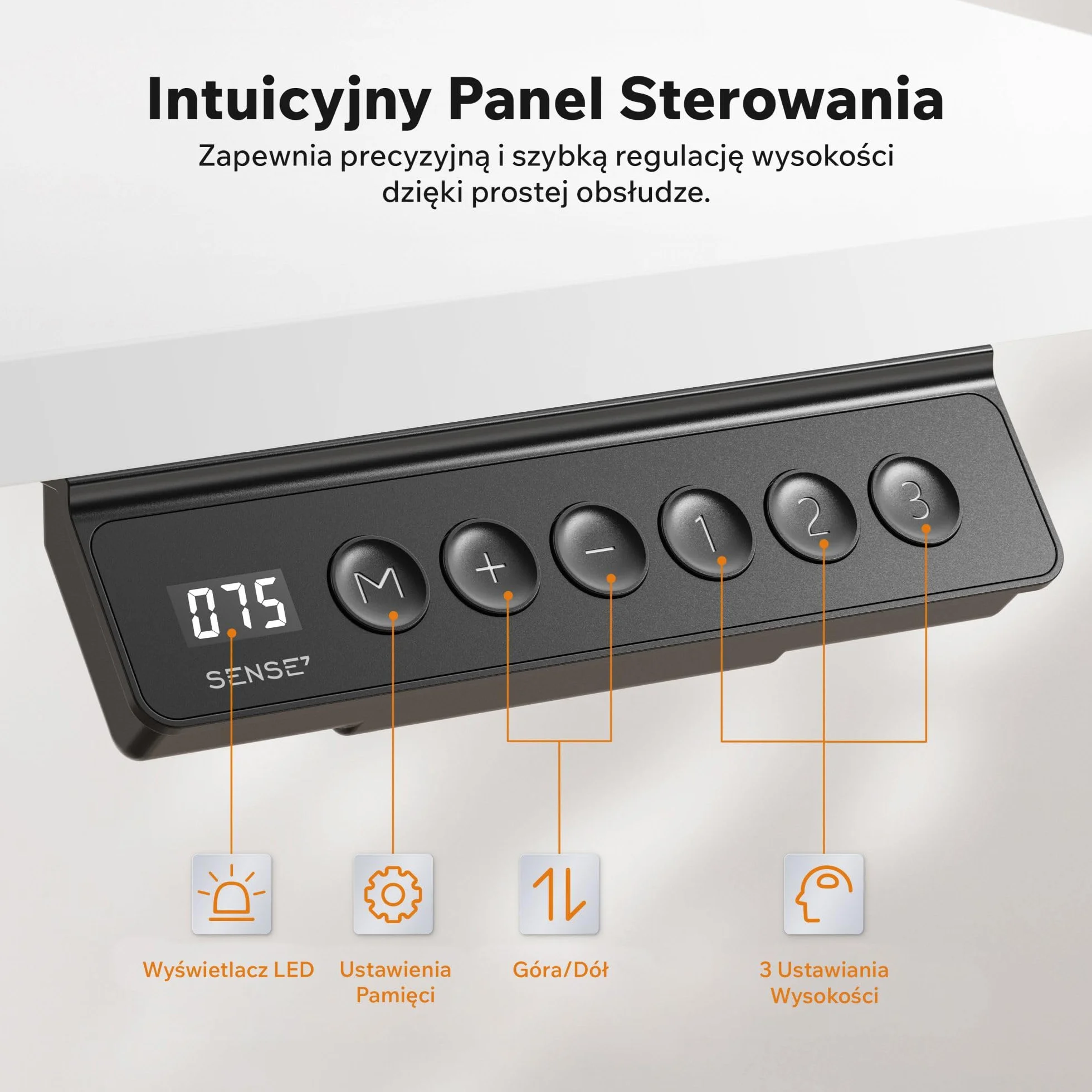 SENSE7 Nojo | Biurko Regulowane | Elektryczne | System Antykolizyjny | Organizer Na Kable | Uchwyt Na Słuchawki | Panel Sterujący | 3 Pamięci Ustawień| Zmiana wysokości 46 cm (Biały, 120x60cm)
