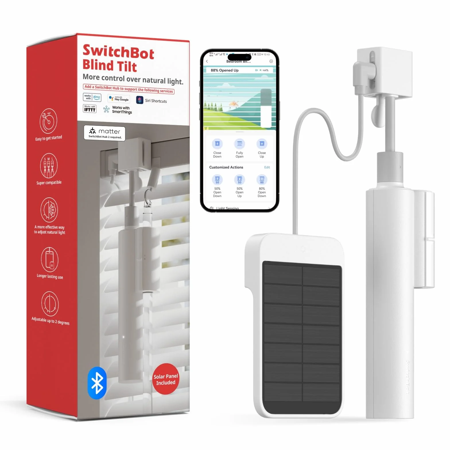 SwitchBot Zmotoryzowany silnik żaluzji, z pilotem zdalnego sterowania Bluetooth, zasilany energią słoneczną, z SwitchBot Hub Mini, kompatybilny z Alexa