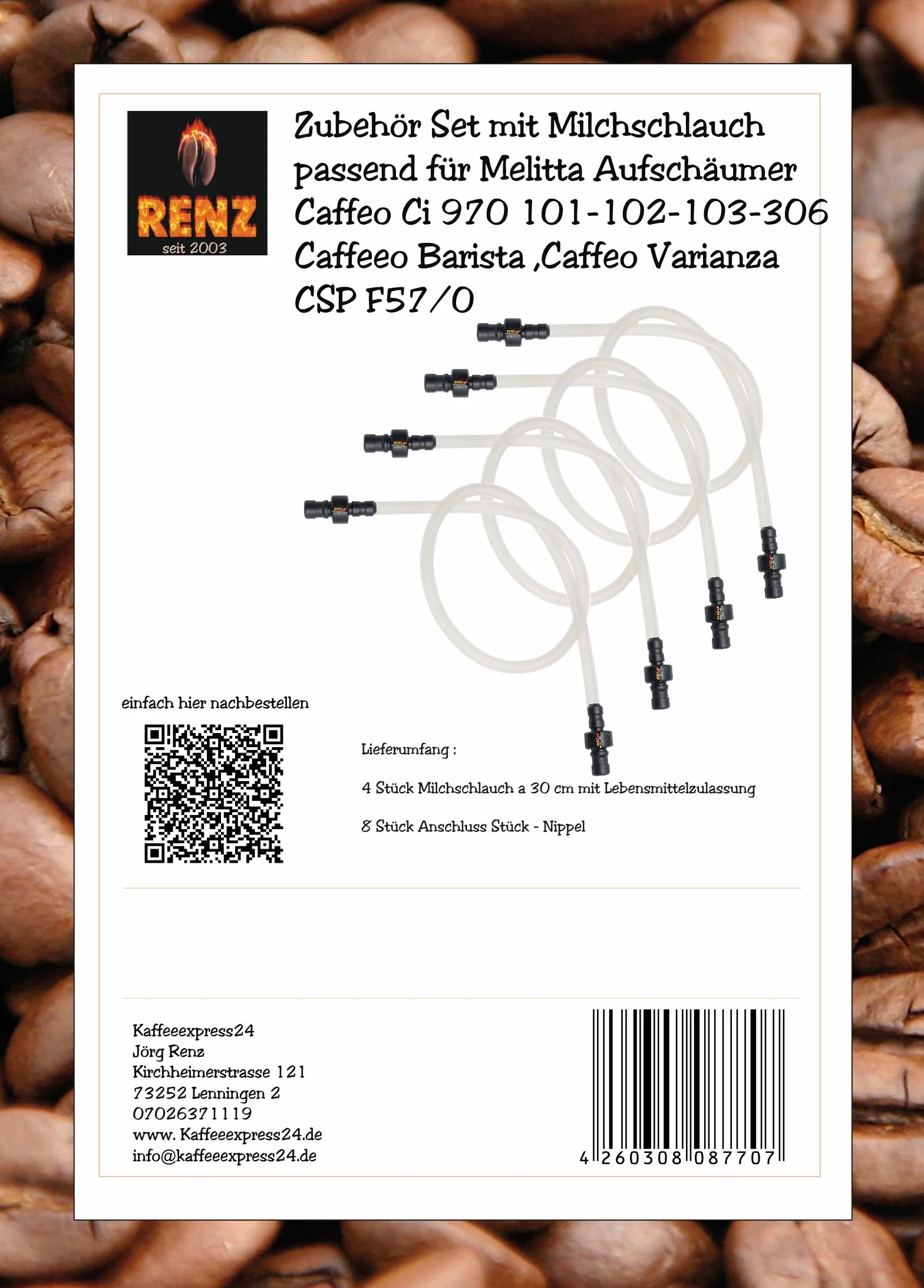 Zestaw akcesoriów z wężem do mleka pasujący do spieniacza Melitta Caffeo Ci 970 101-102-103-306 Caffeeo Barista, Caffeo Varianza