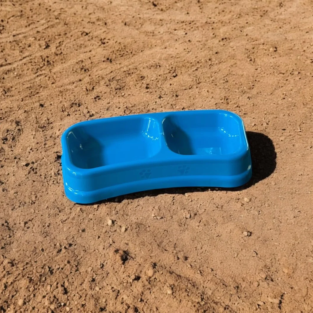 PARENCE Podwójna miska 24 x 12 x 4 cm dla psów kotów gryzoni z 2 przegródkami na suchą karmę i wodę plastik