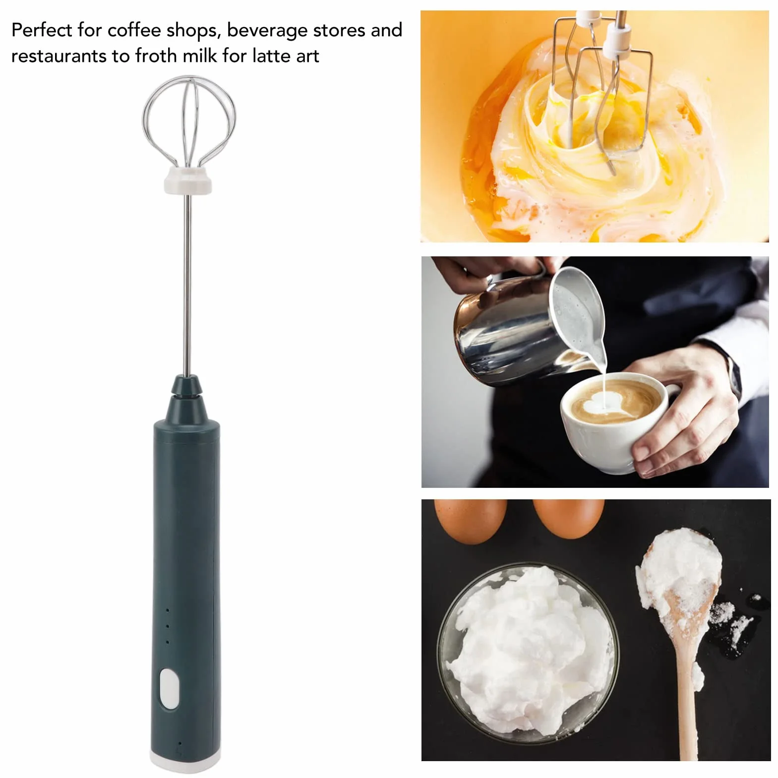 Spieniacz do Mleka, Akumulator Ręczny Elektryczny Mikser do Kawy z 2 Trzepaczkami ze Stali Nierdzewnej Urządzenie do Robienia Pianki Blender do Matcha Latte Cappuccino (Czerniawa zieleń)